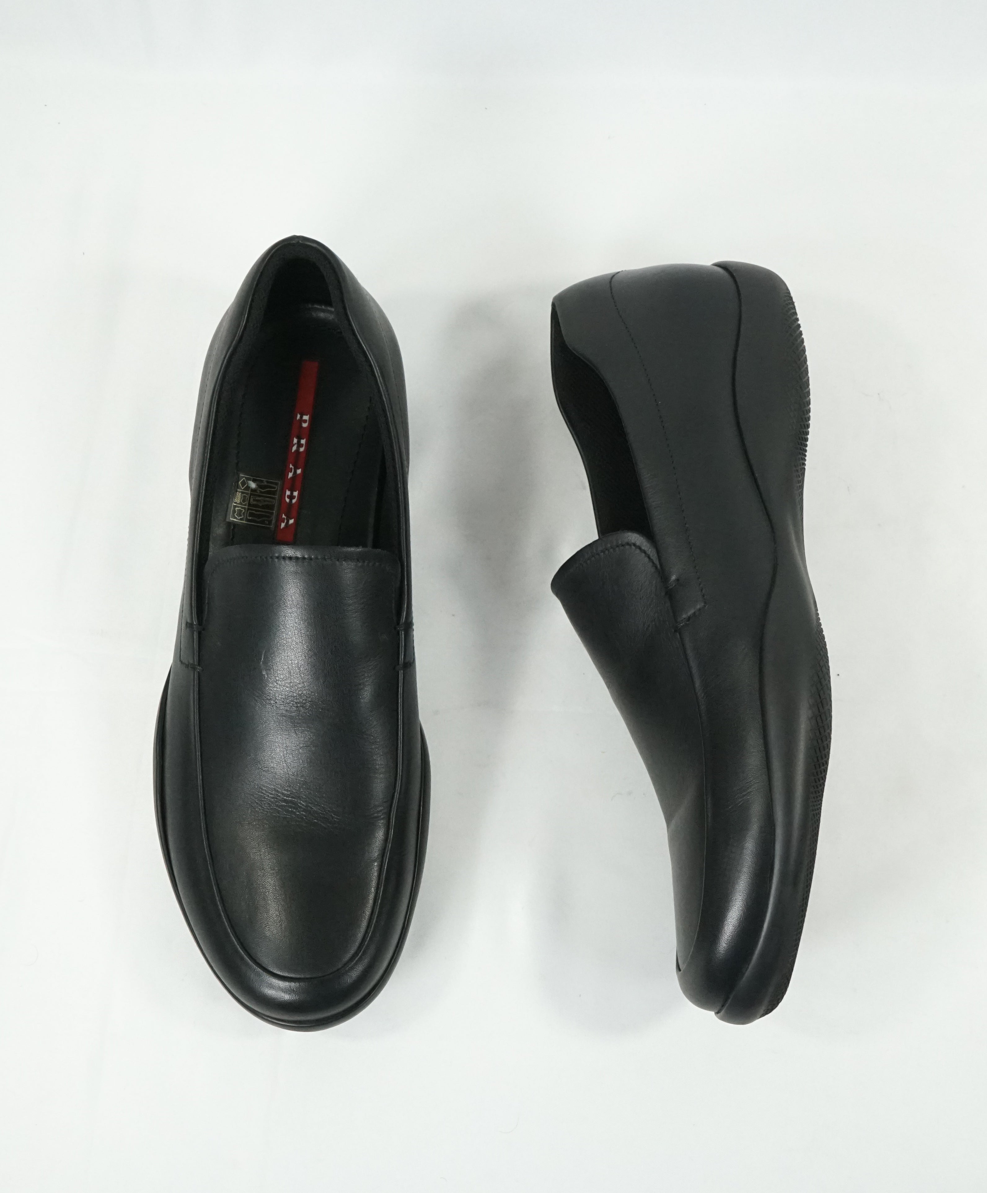 PRADA - Linea Rossa Plain Vamp Black Loafers  - 8.5