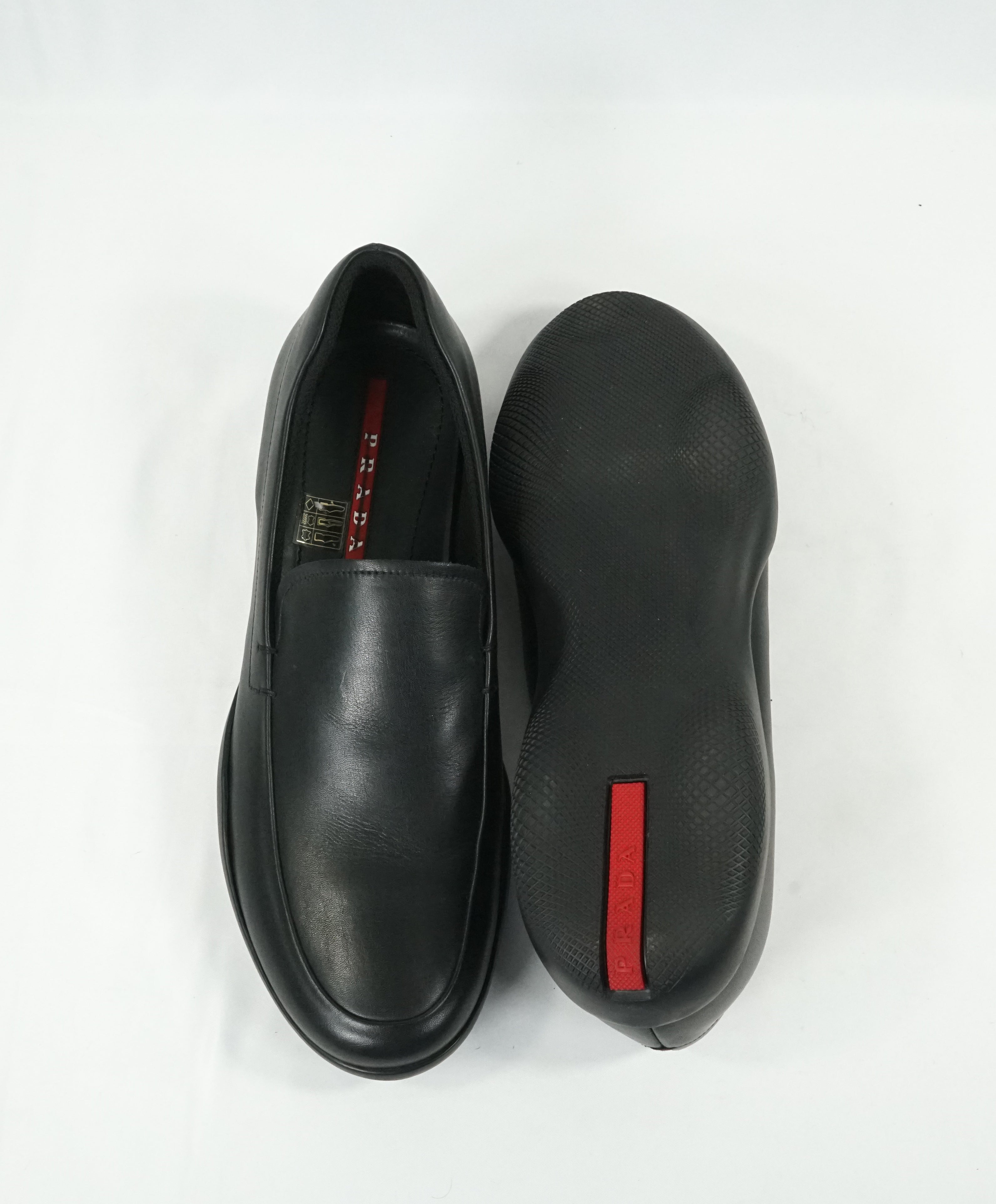 PRADA - Linea Rossa Plain Vamp Black Loafers  - 8.5