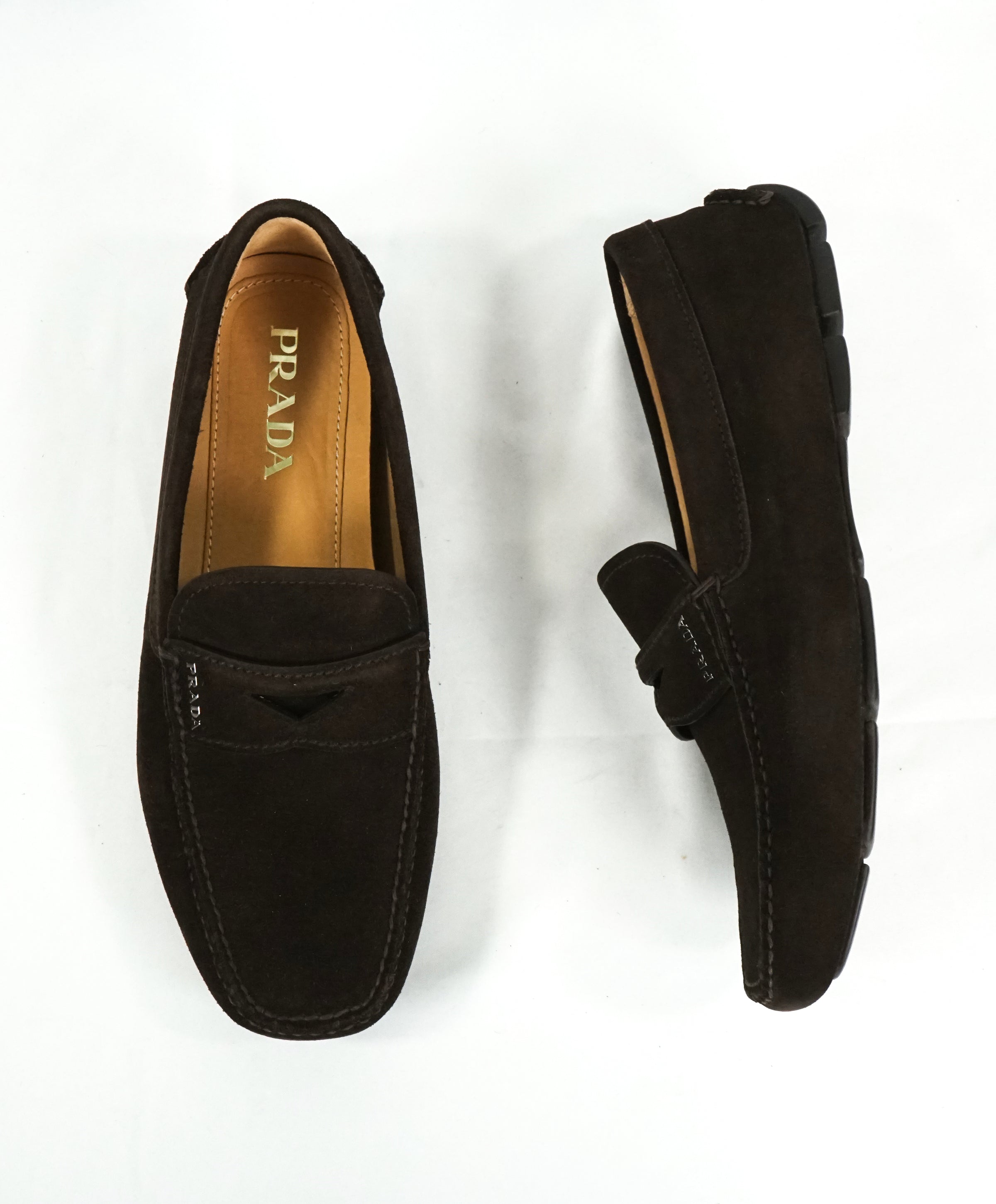 - Brown Suede Penny Loafers With Silver Lettering - 8.5 –