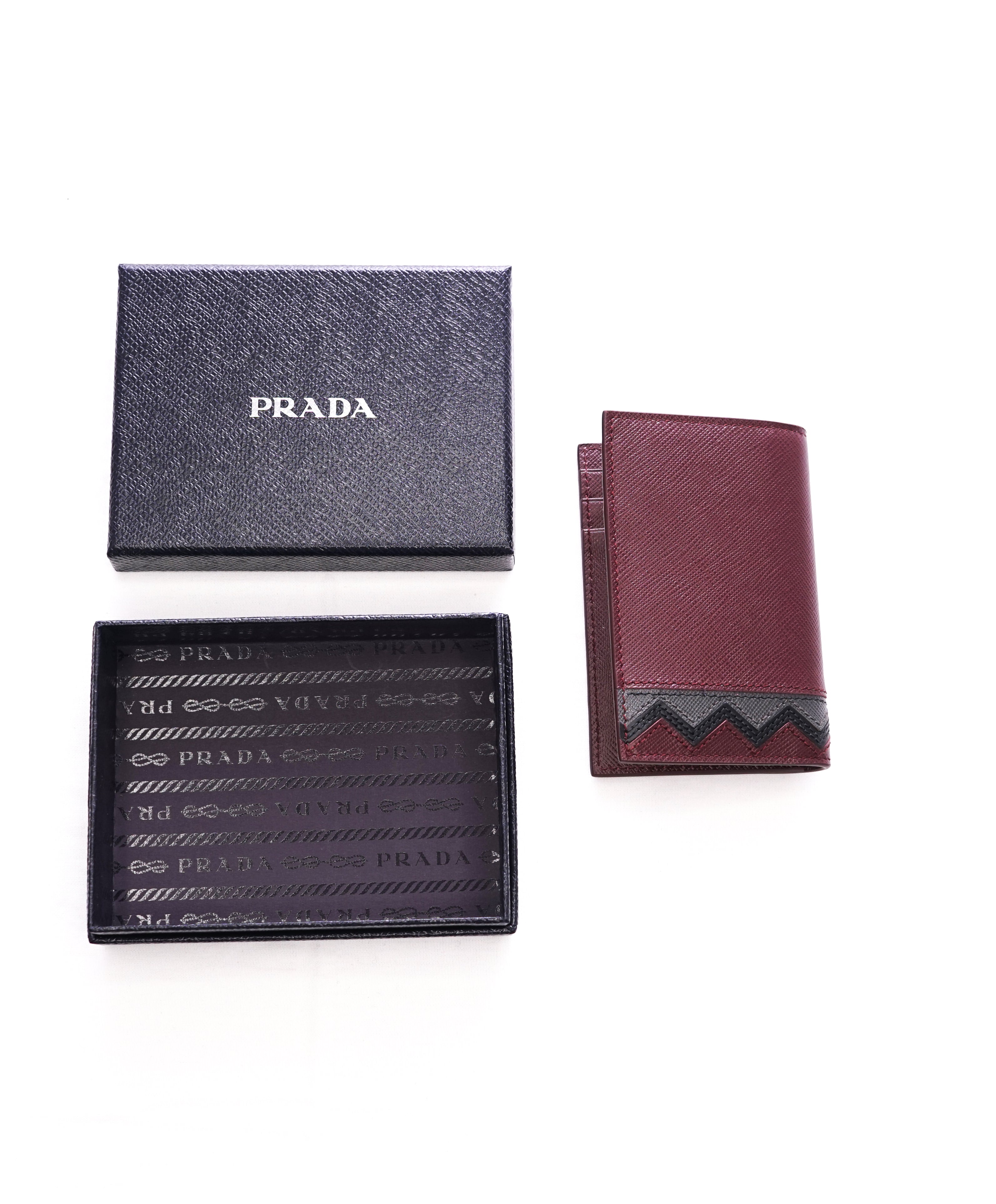 PRADA -Zigzag Burgundy "Greche" Saffiano Leather Wallet- N/A