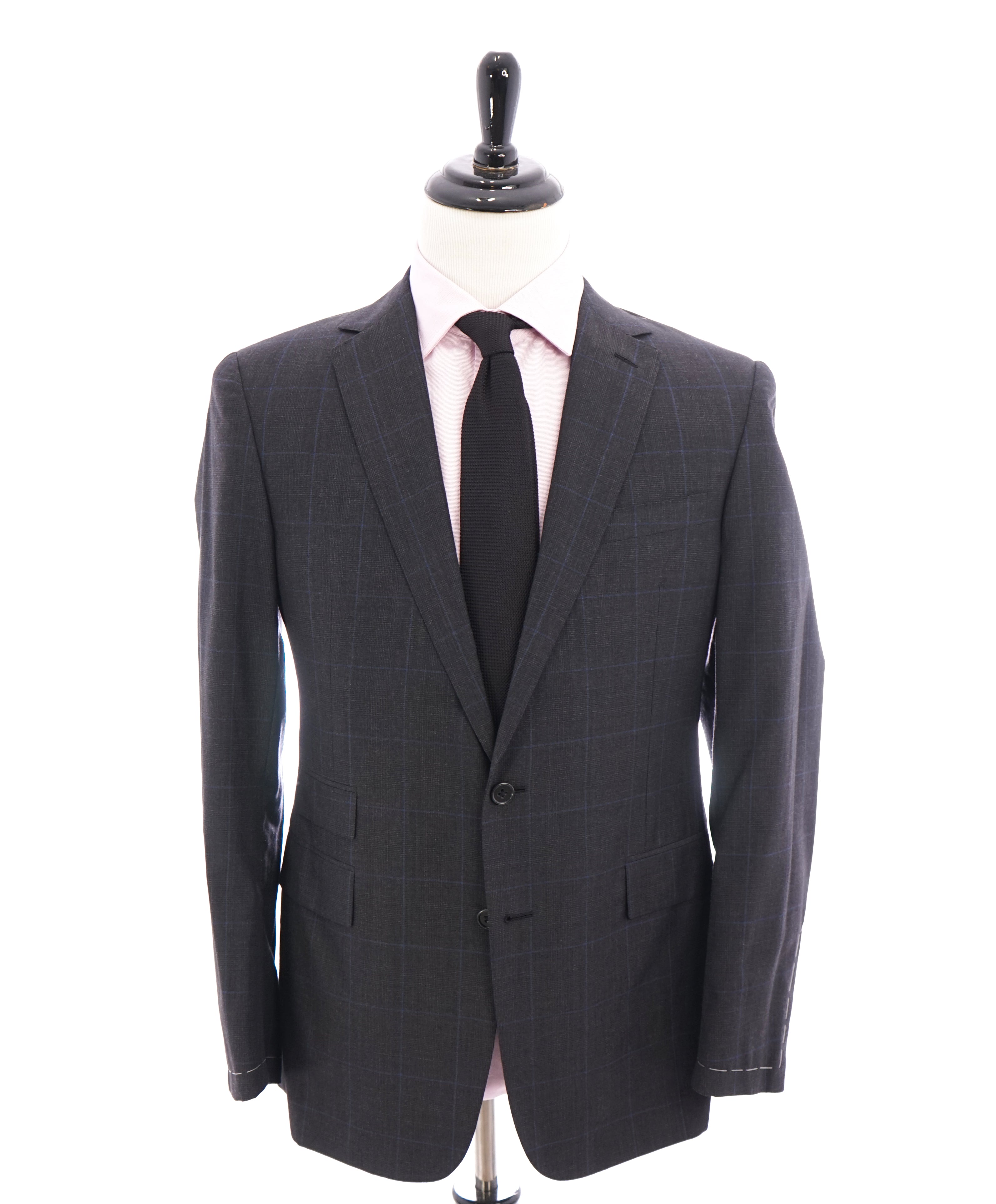 RALPH LAUREN PURPLE LABEL - Gray & Blue Plaid Windowpane “Drake” Suit - 40R