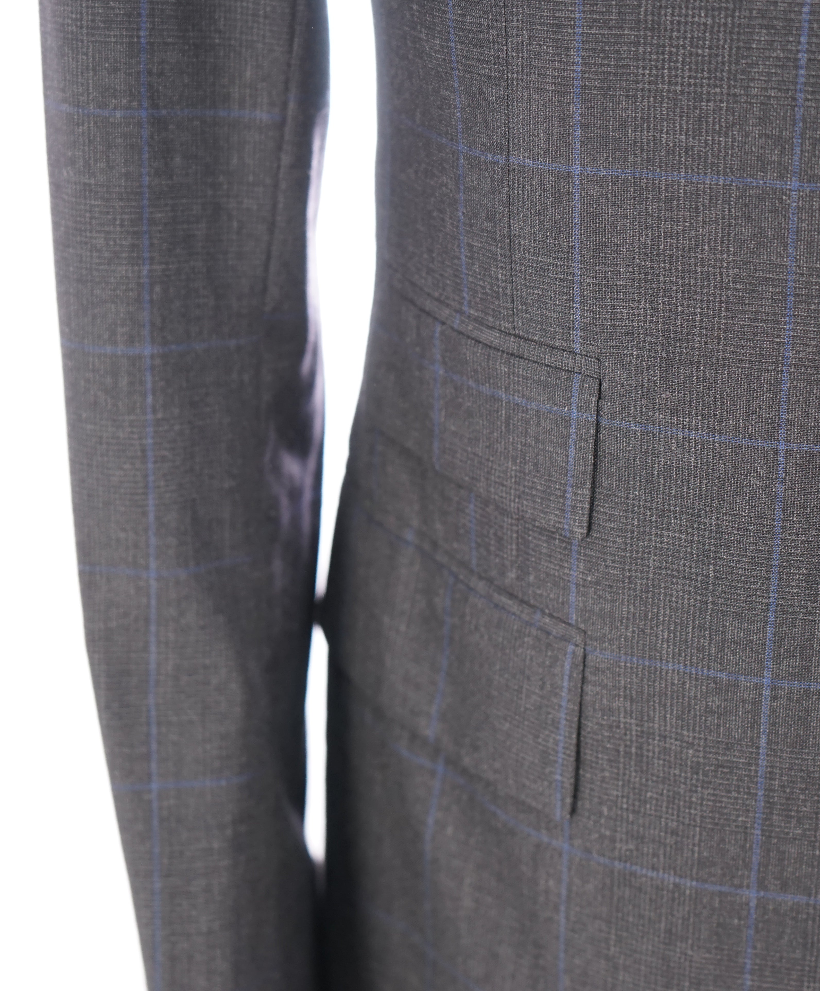 RALPH LAUREN PURPLE LABEL - Gray & Blue Plaid Windowpane “Drake” Suit - 40R