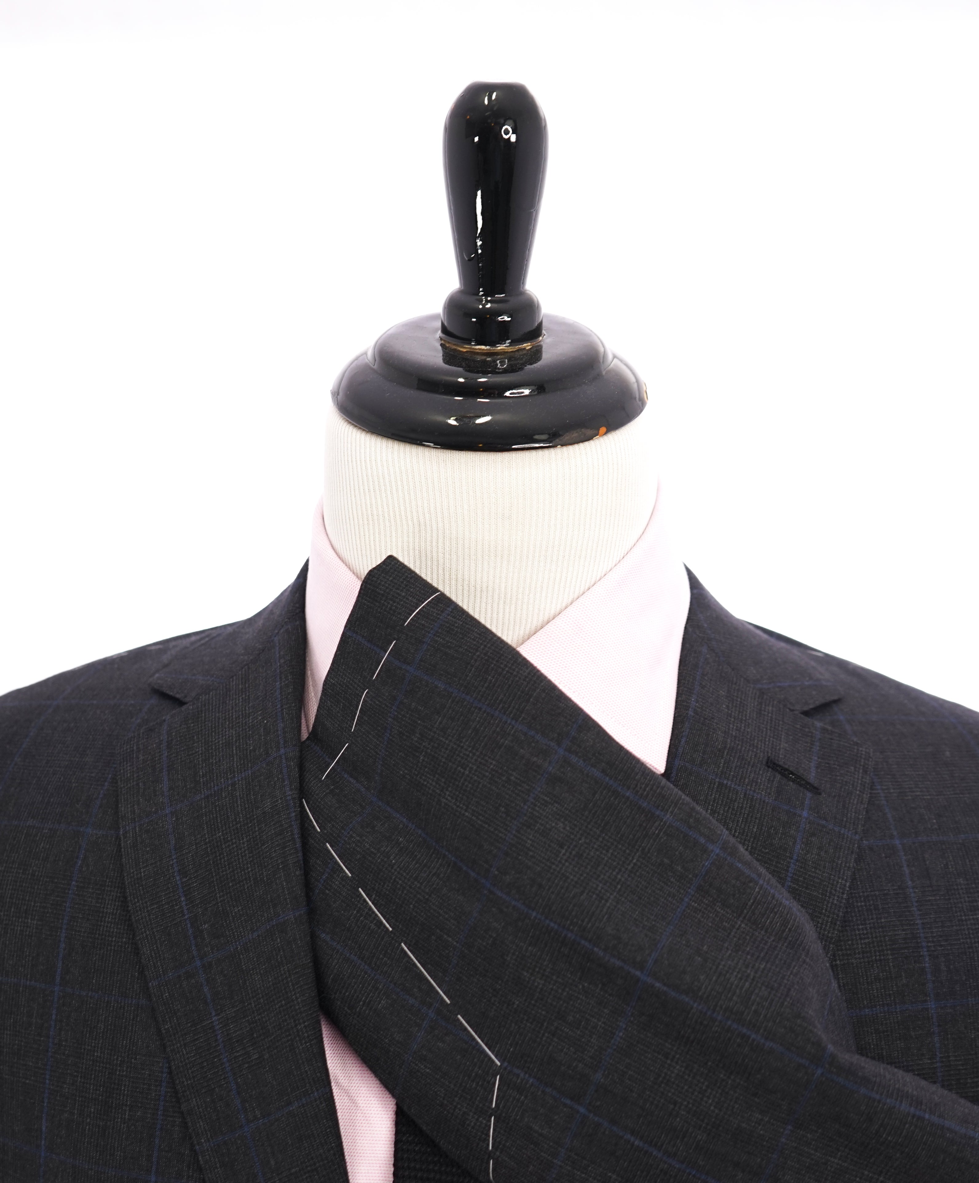 RALPH LAUREN PURPLE LABEL - Gray & Blue Plaid Windowpane “Drake” Suit - 40R