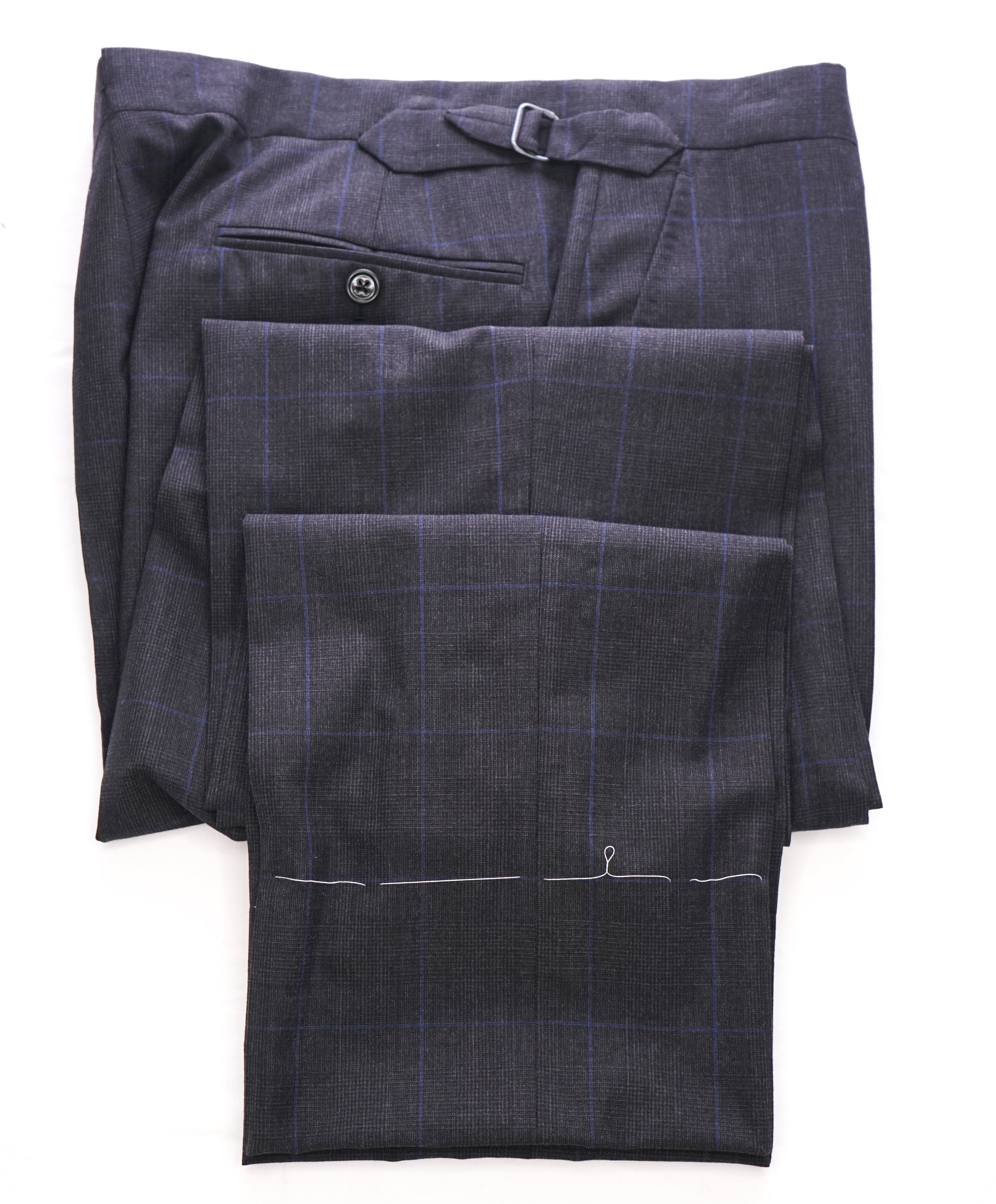 RALPH LAUREN PURPLE LABEL - Gray & Blue Plaid Windowpane “Drake” Suit - 40R