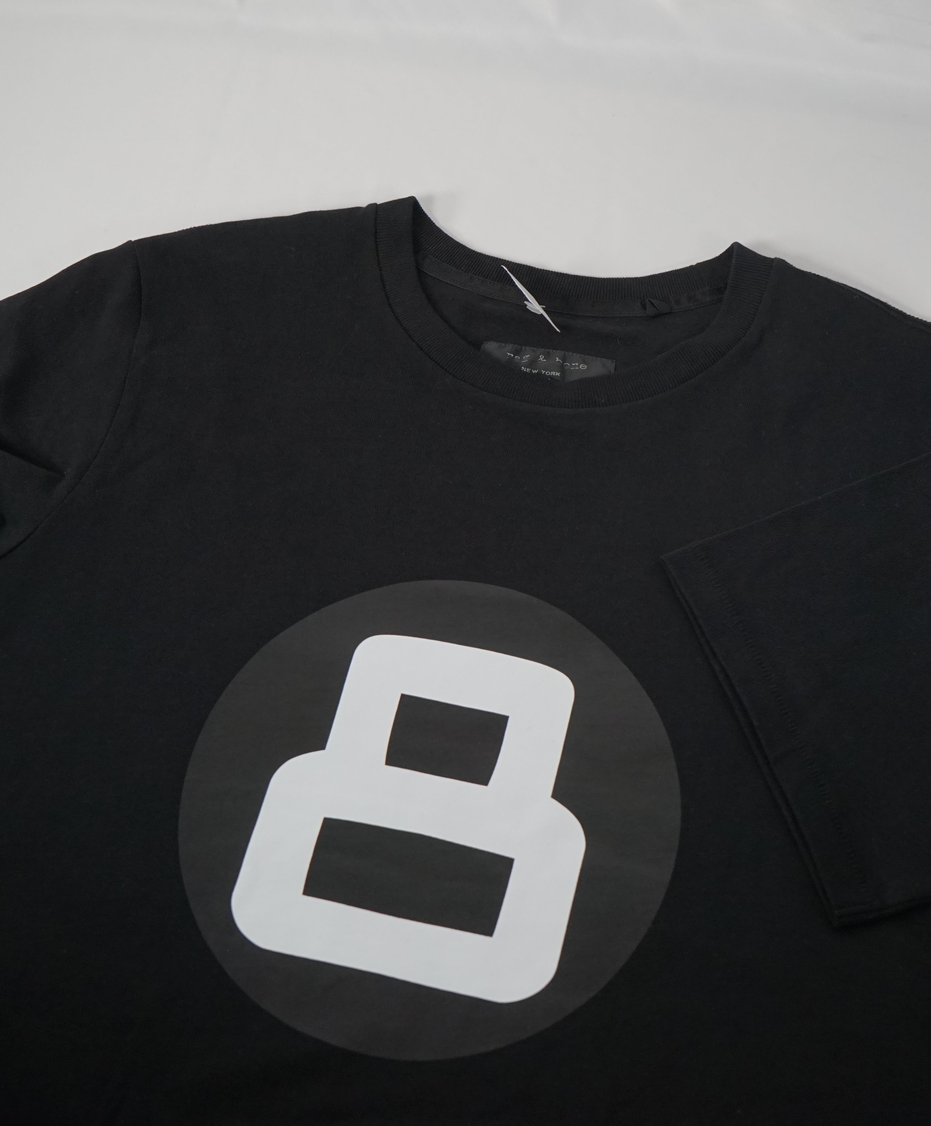 Rag & Bone - “8” Cotton Black Crew Neck T-Shirt - M