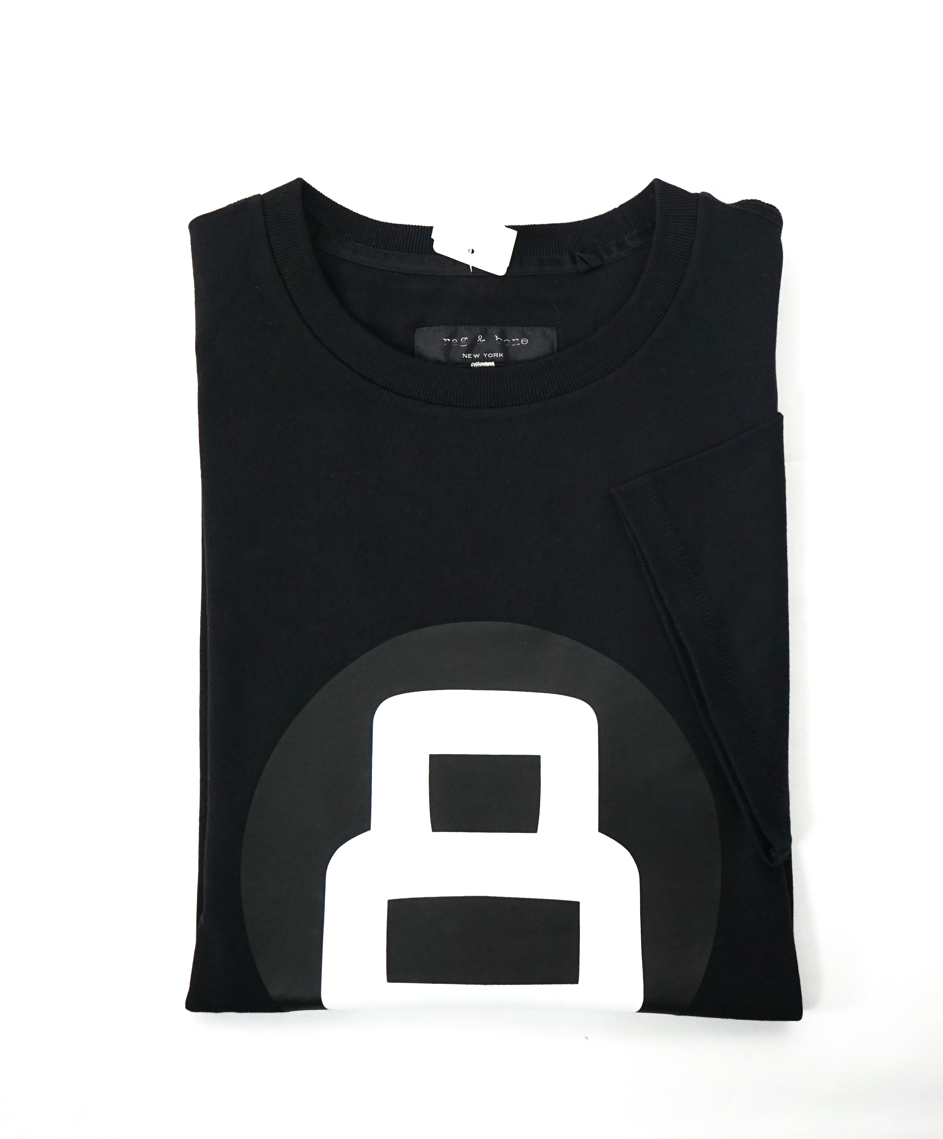 Rag & Bone - “8” Cotton Black Crew Neck T-Shirt - M