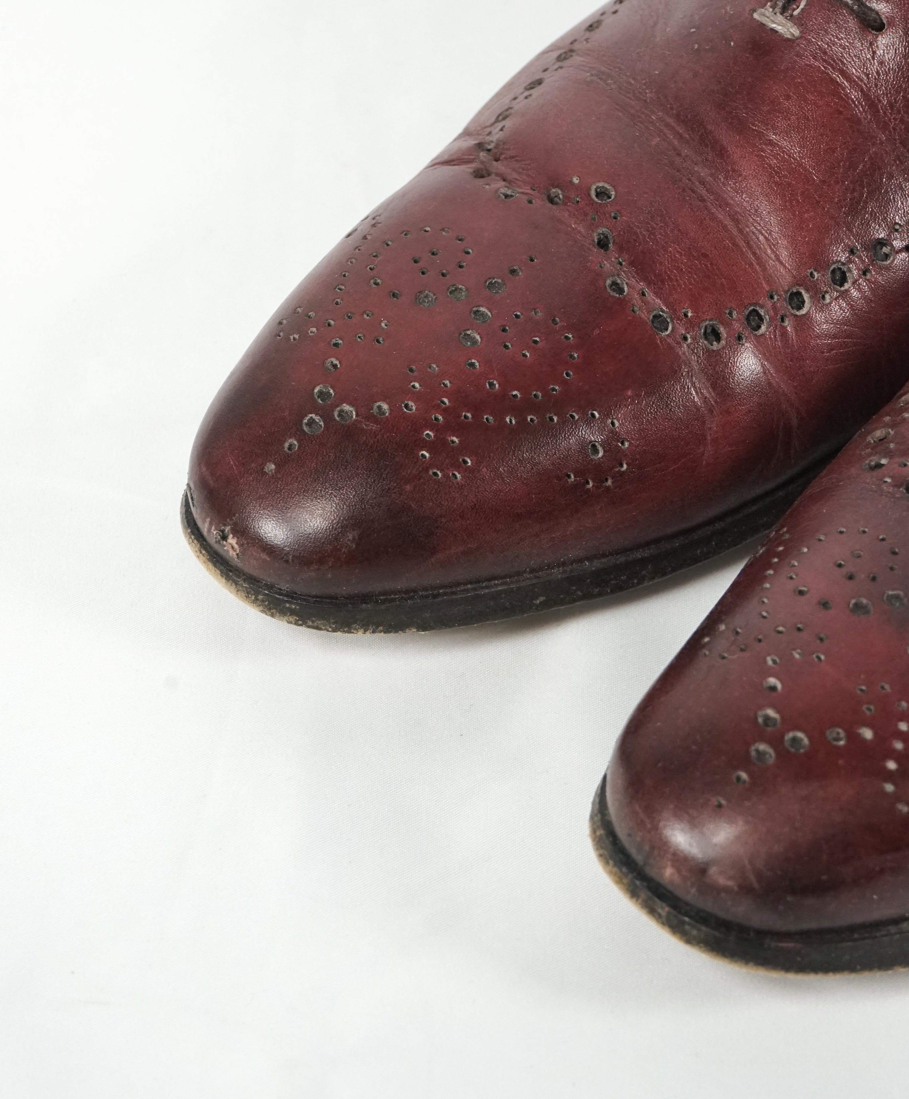 SANTONI - "Calvin" Wholecut Burgundy Brogue Oxfords - 10.5