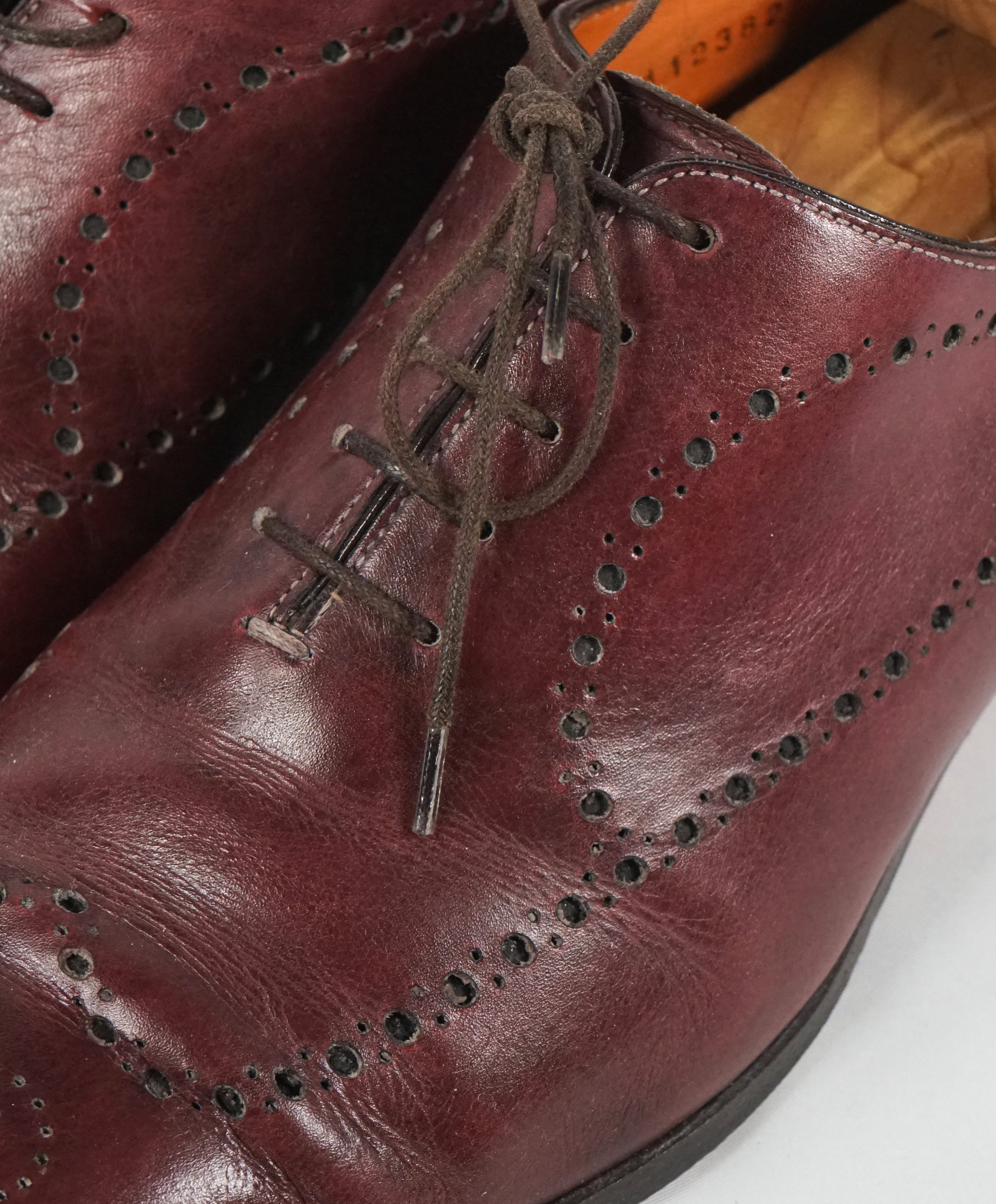 SANTONI - "Calvin" Wholecut Burgundy Brogue Oxfords - 10.5