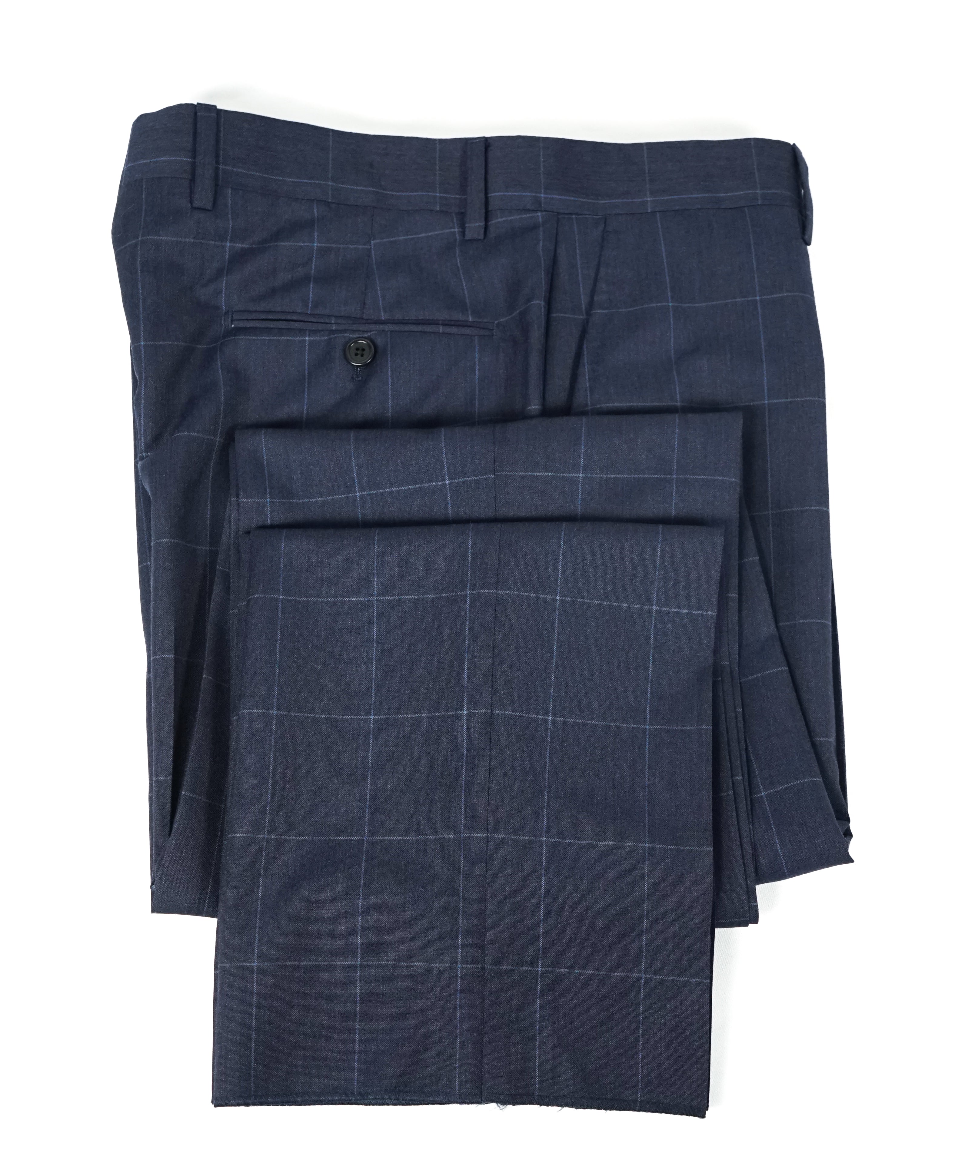 SAKS FIFTH AVE - Blue Plaid Wool MADE IN ITALY Flat Front Dress Pants - 34W