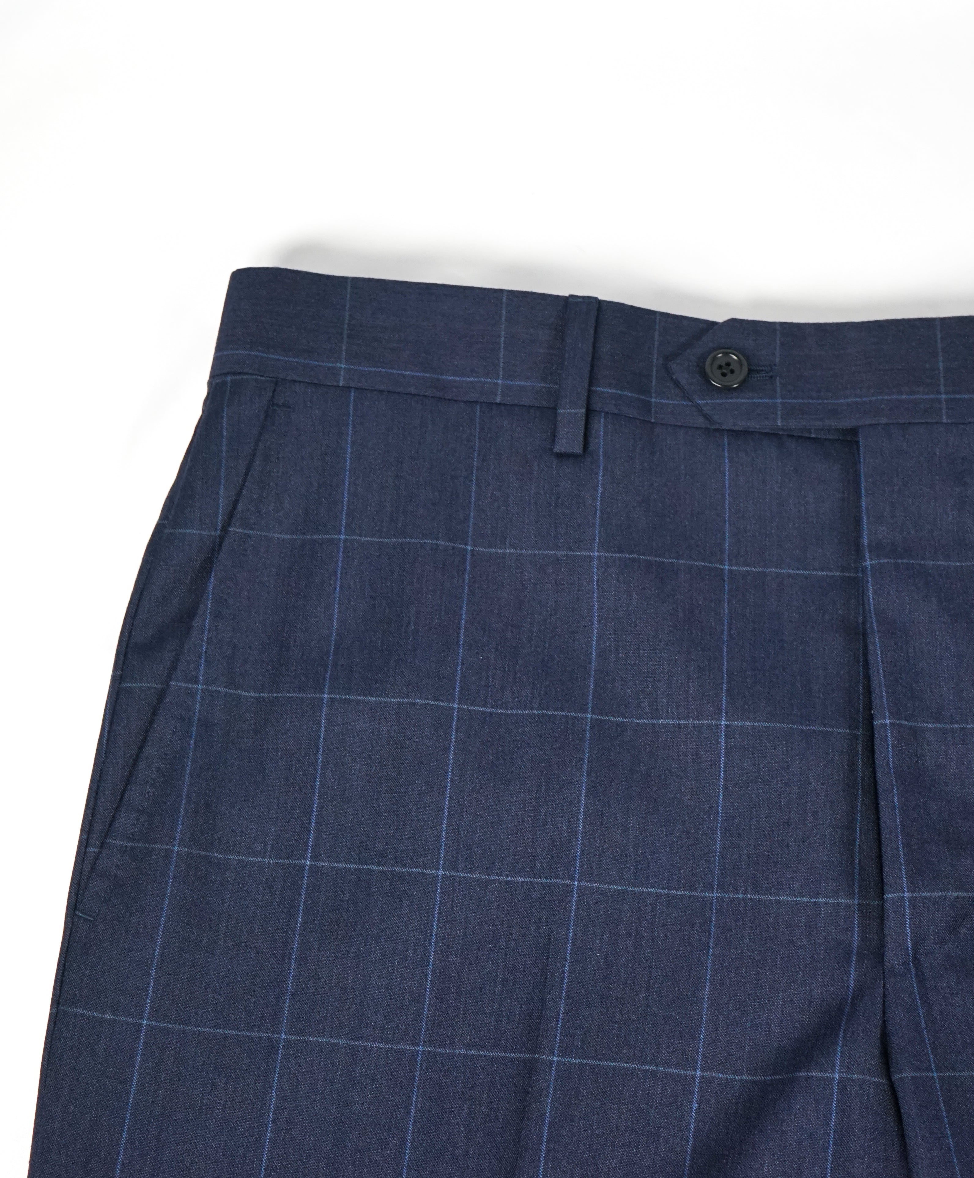 SAKS FIFTH AVE - Blue Plaid Wool MADE IN ITALY Flat Front Dress Pants - 34W