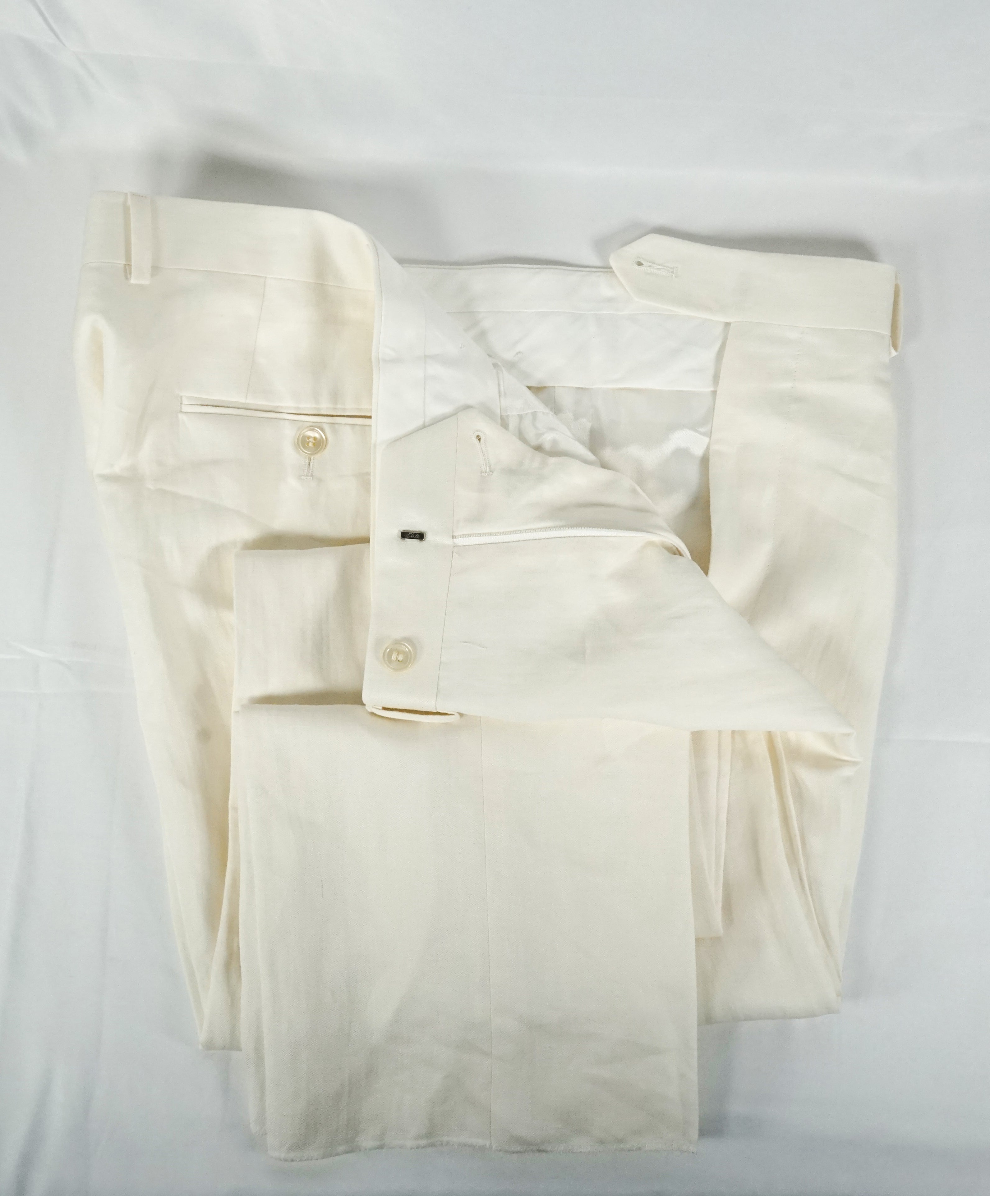 SAKS FIFTH AVE by SAMUELSOHN-  Linen & Silk Ivory Flat Front Pants - 40W