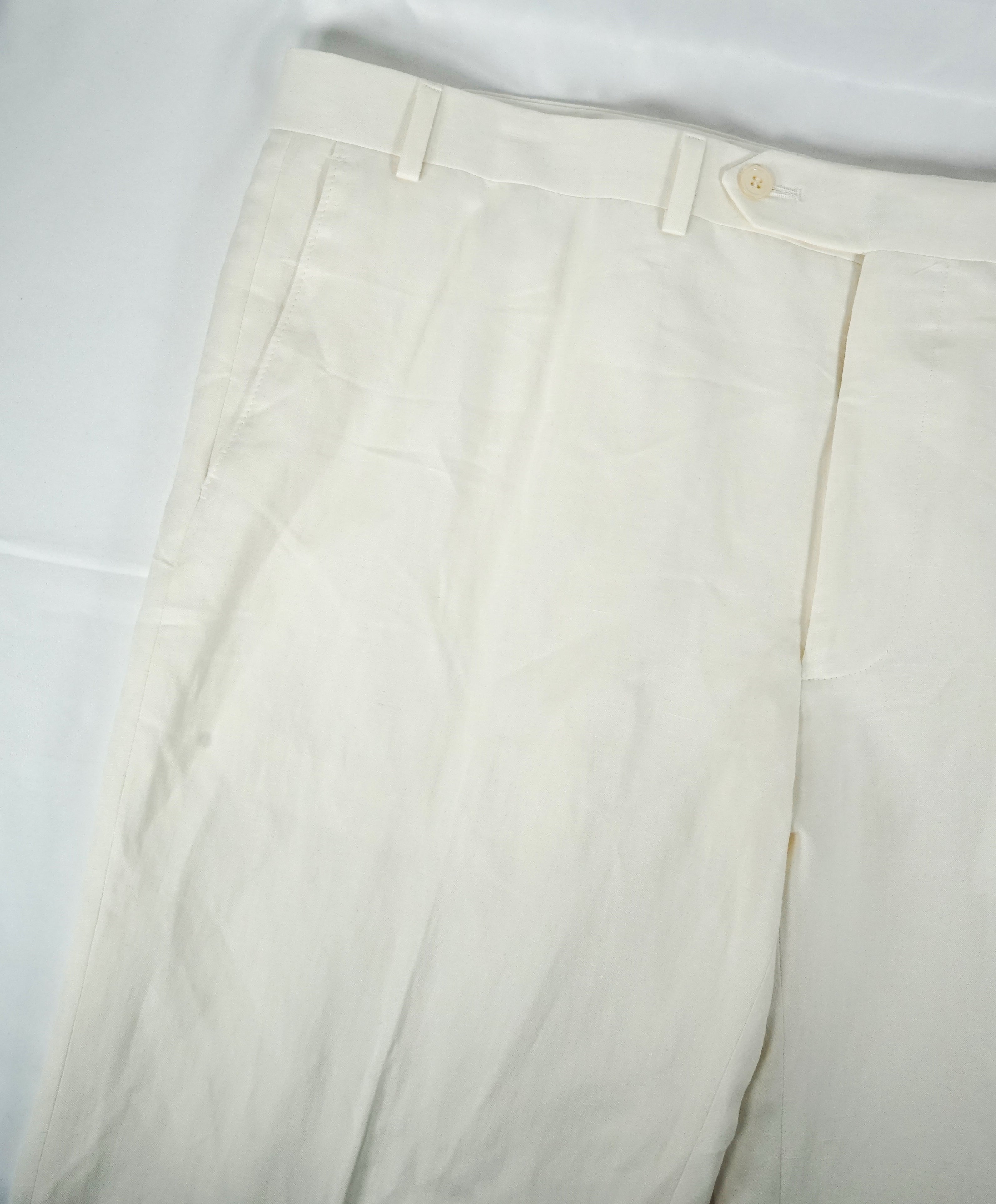 SAKS FIFTH AVE by SAMUELSOHN-  Linen & Silk Ivory Flat Front Pants - 40W