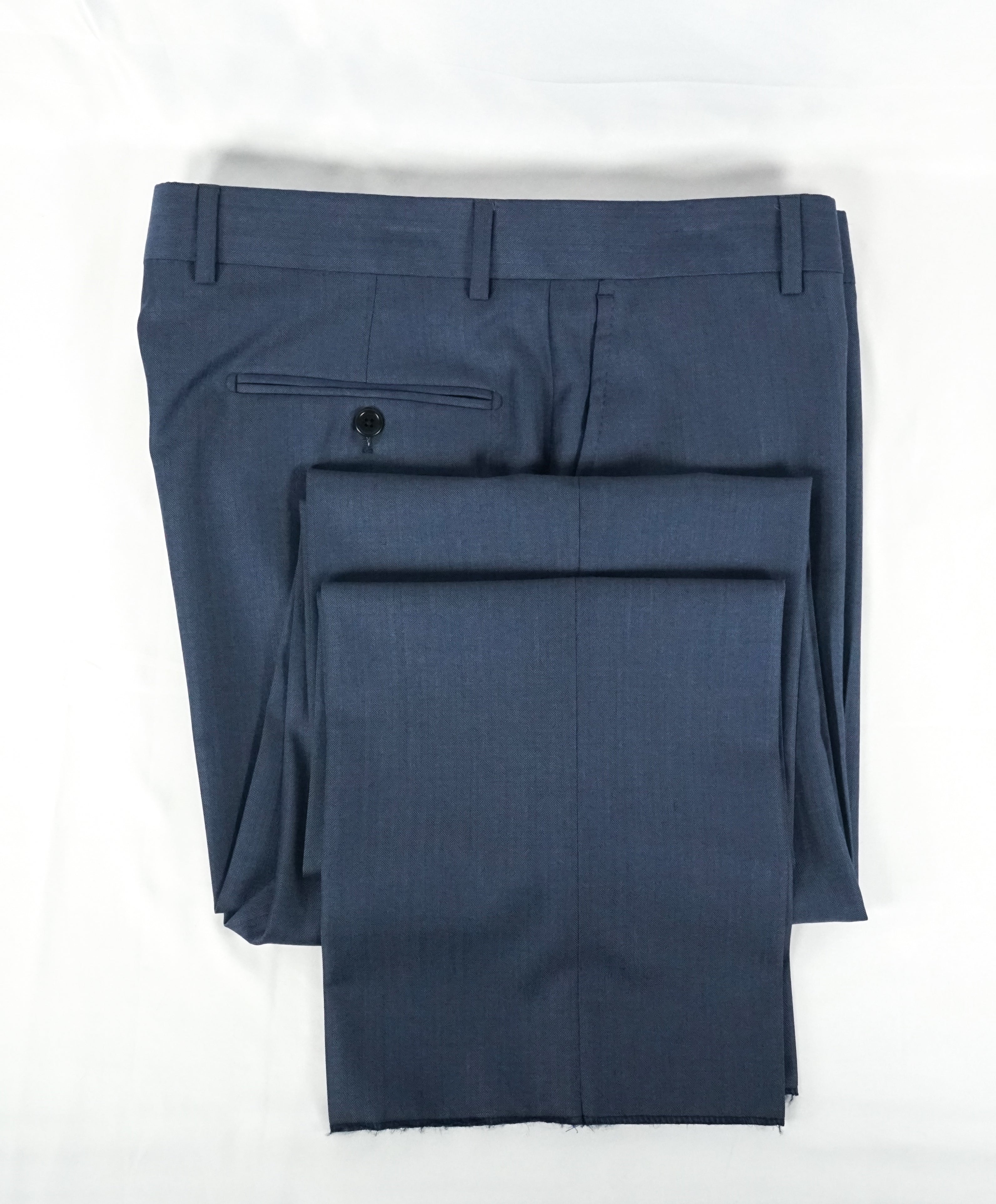 SAKS FIFTH AVE - Medium Blue Herringbone Flat Front Dress Pants - 34W