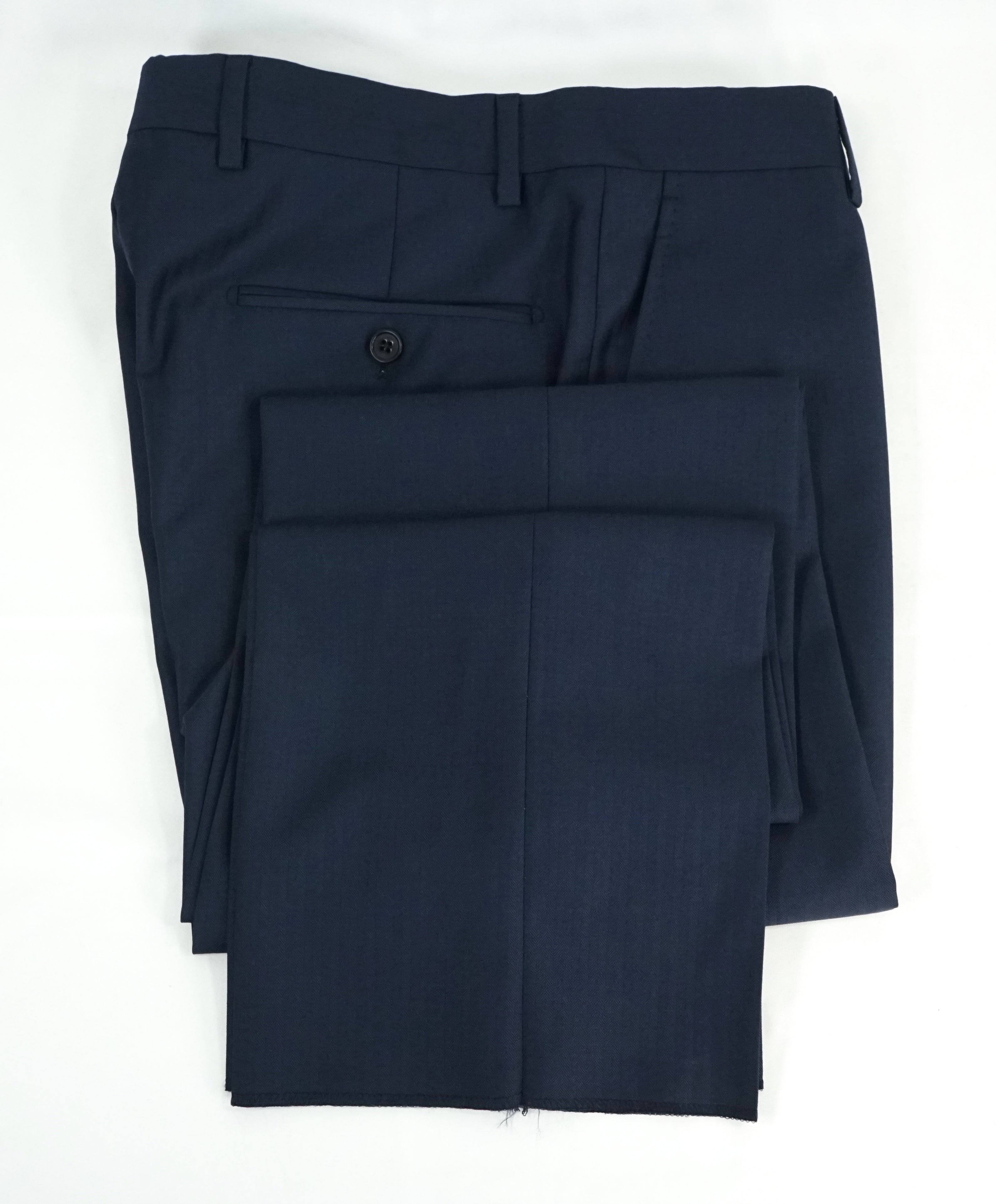 SAKS FIFTH AVE -Made in ITALY Medium Blue Herringbone Flat Front Dress Pants- 32W