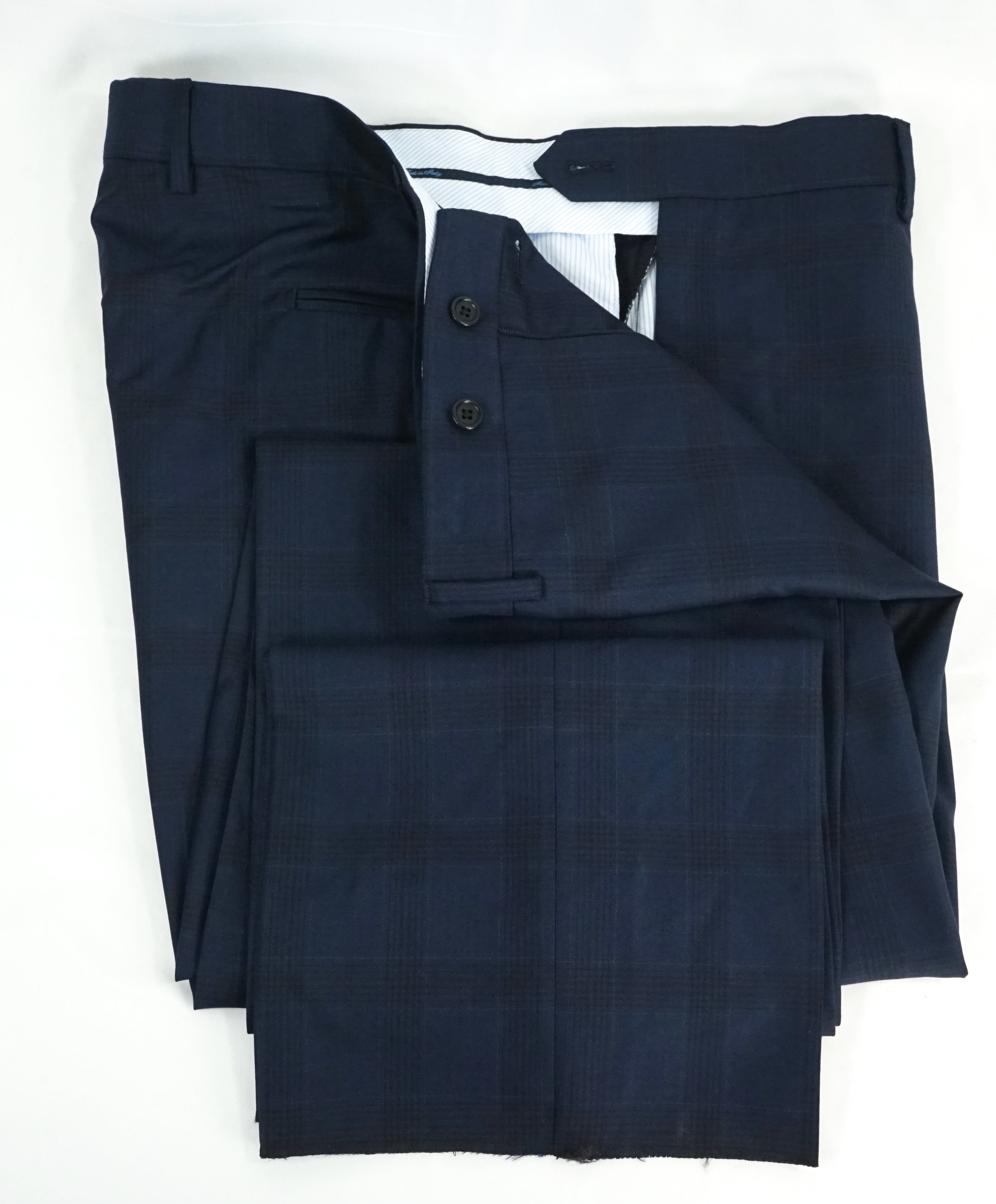 SAKS FIFTH AVE -Made in ITALY Bold Blue Plaid Flat Front Dress Pants- 40W