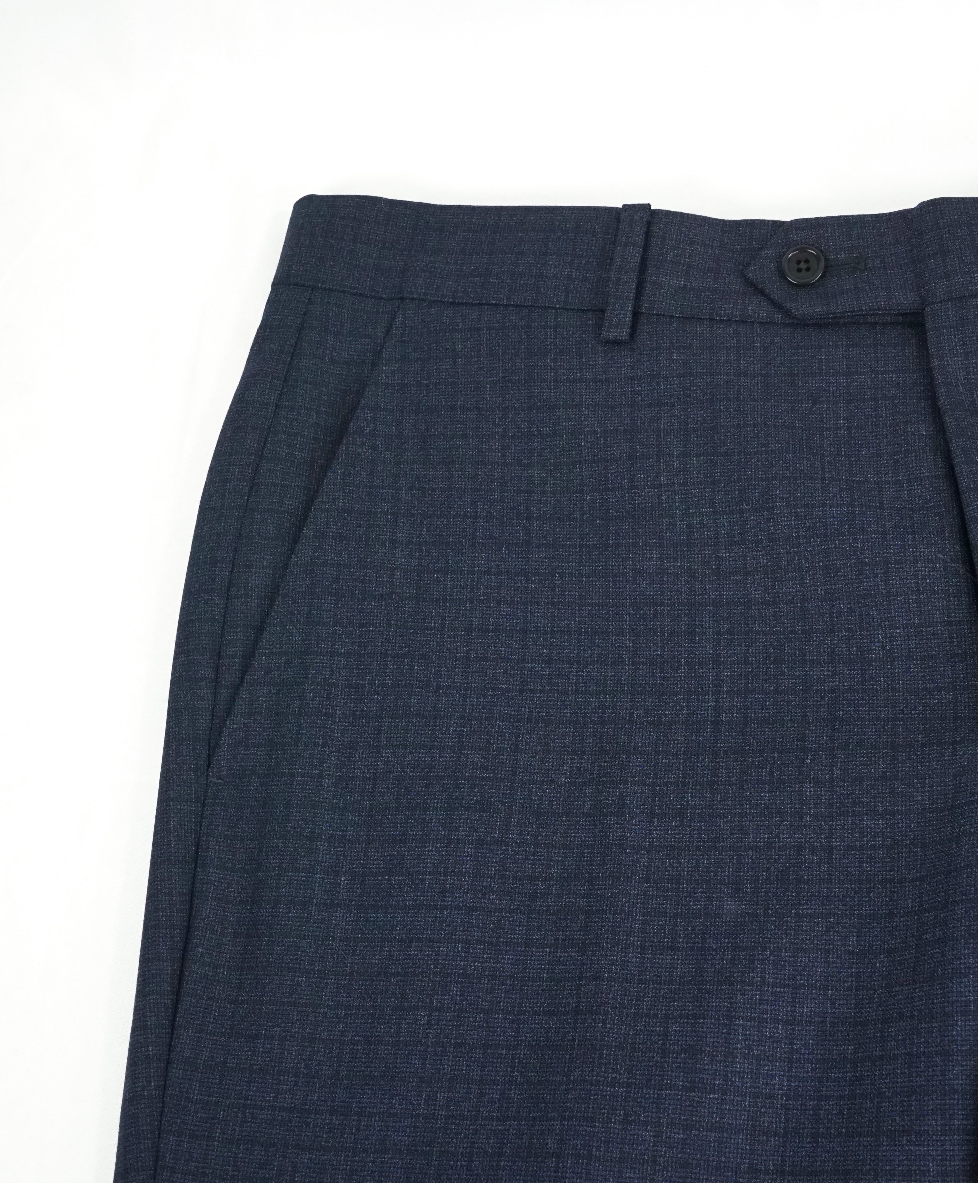 SAKS FIFTH AVE -Made in ITALY Slim Blue Melange Plaid Flat Front Dress Pants-33W