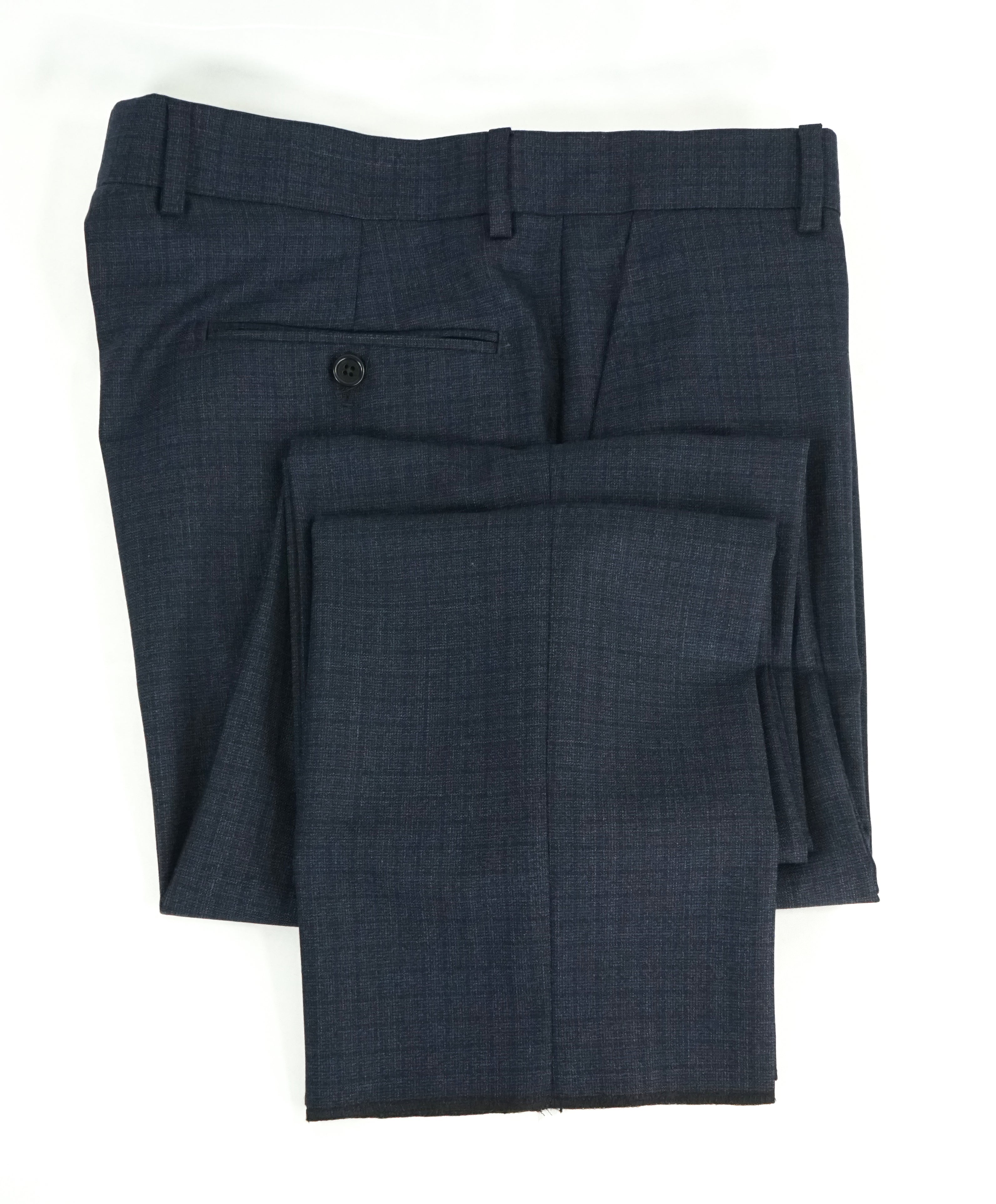 SAKS FIFTH AVE -Made in ITALY Slim Blue Melange Plaid Flat Front Dress Pants-33W