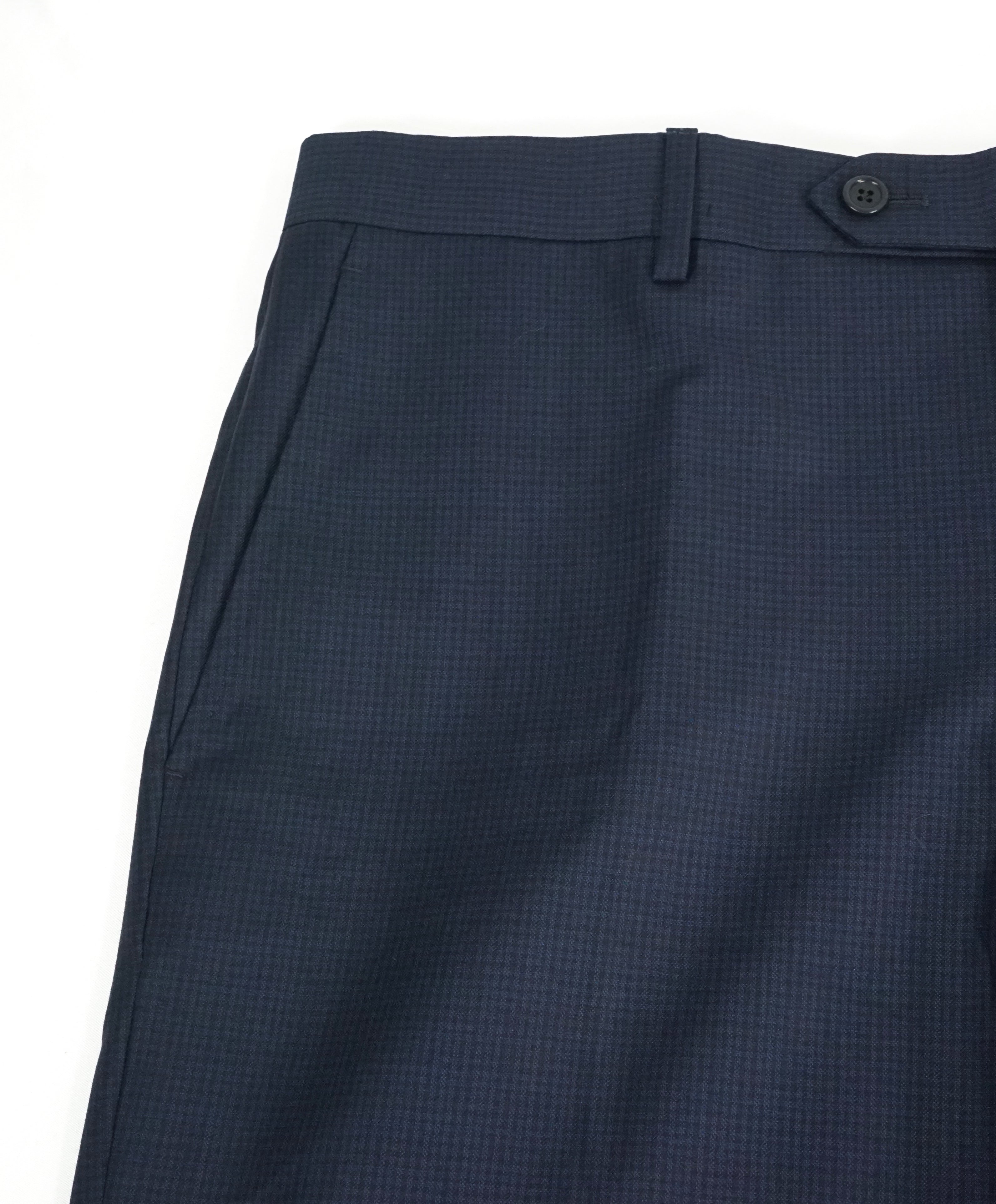 SAKS FIFTH AVE -Made in ITALY Blue Micro Check Plaid Flat Front Dress Pant- 36W