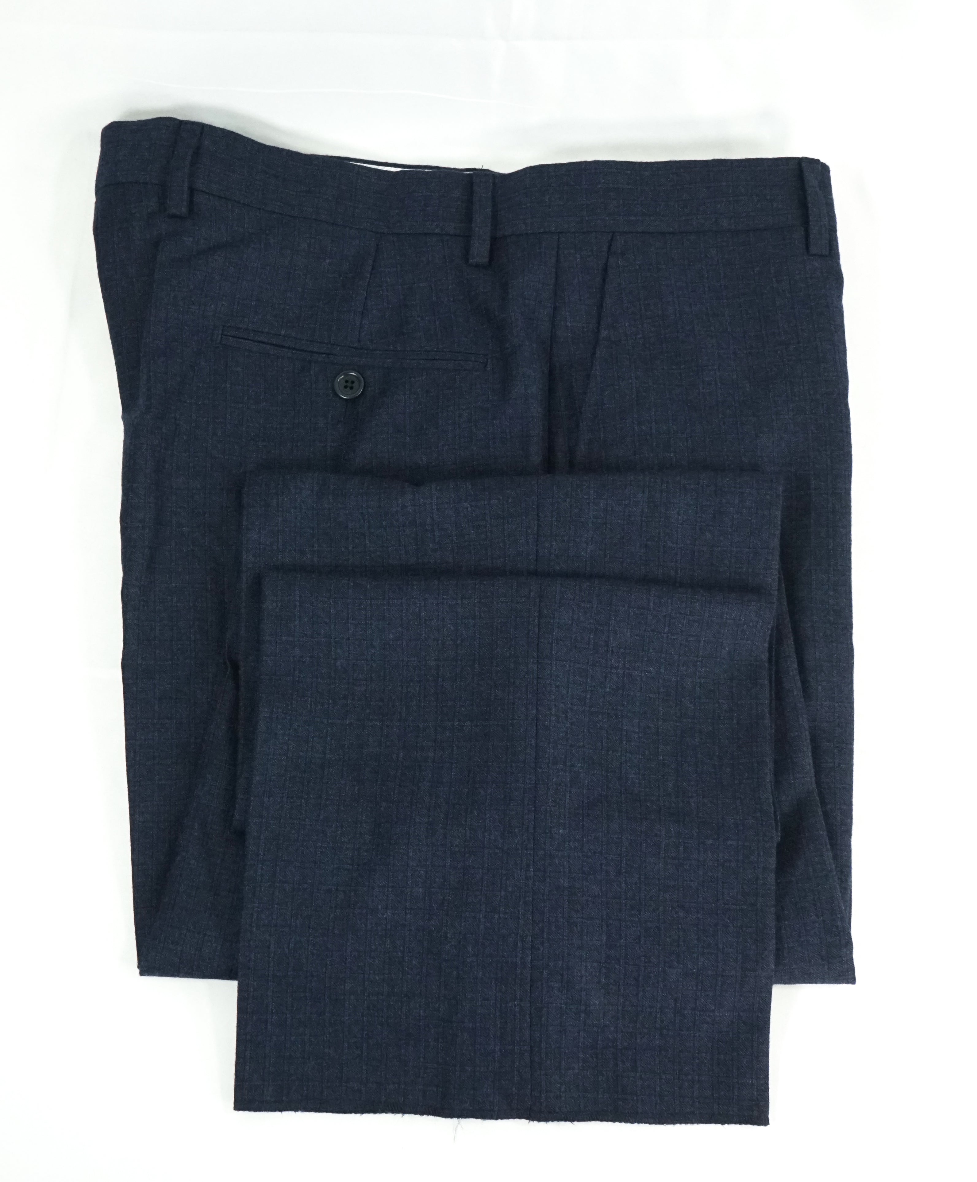 SAKS FIFTH AVE -Made in ITALY Blue Flannel Plaid Flat Front Dress Pants- 36W