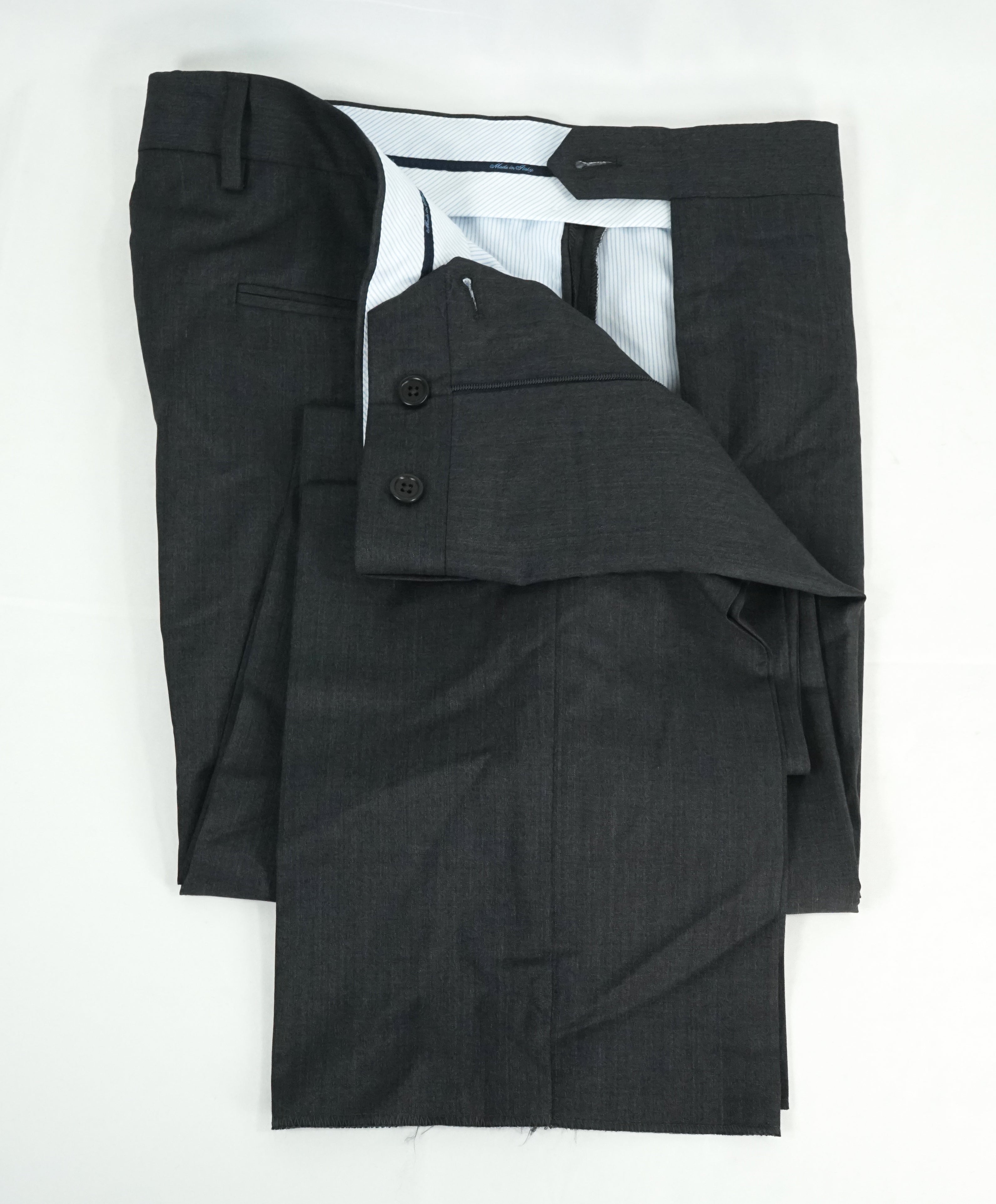 SAKS FIFTH AVE -Charcoal Wool & Silk MADE IN ITALY Flat Front Dress Pants -  32W