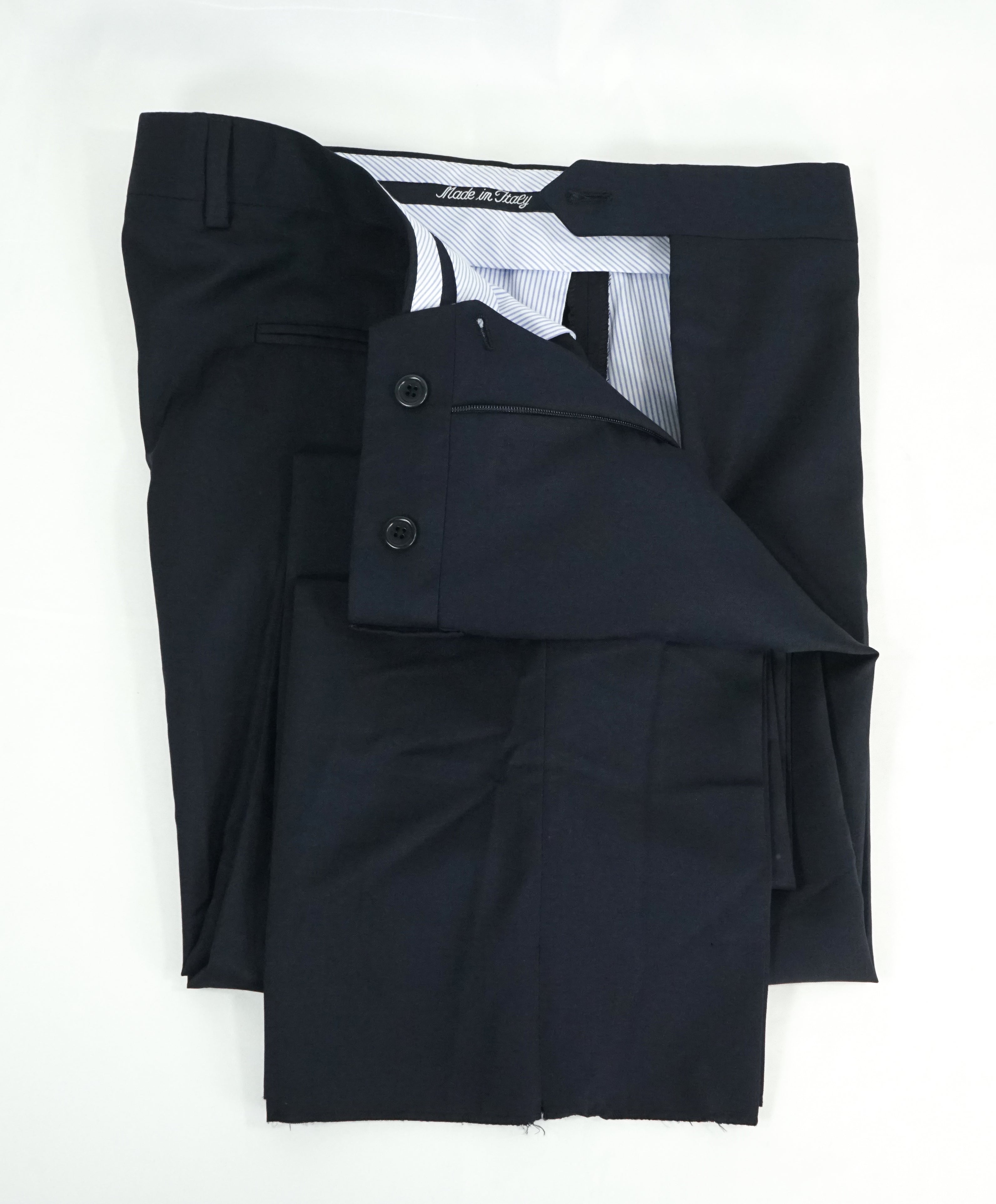 SAKS FIFTH AVE -Navy Wool & Silk MADE IN ITALY Flat Front Dress Pants-  34W