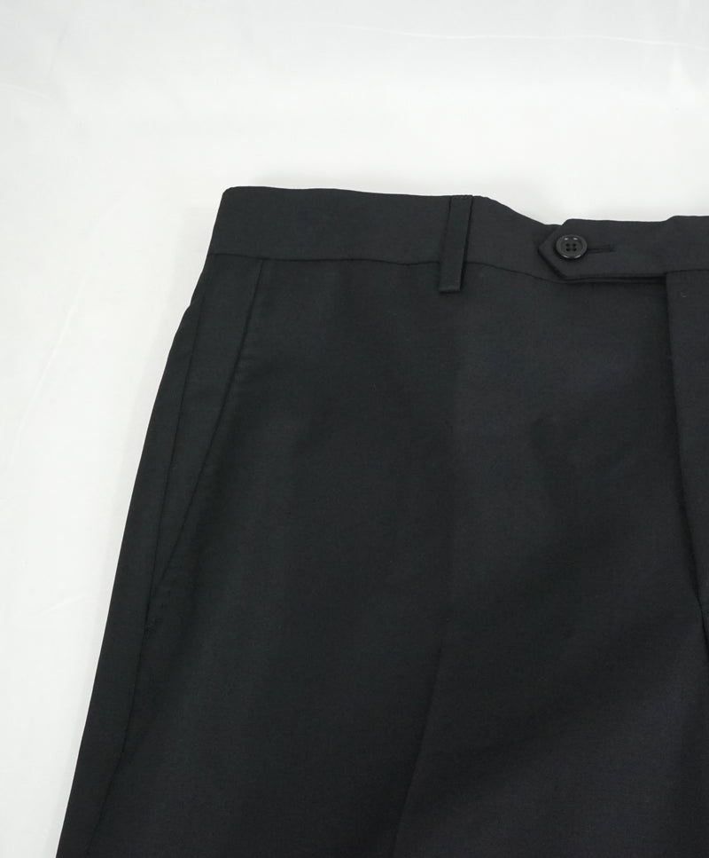 SAKS FIFTH AVE -Black Wool & Silk MADE IN ITALY Flat Front Dress Pants-  32W