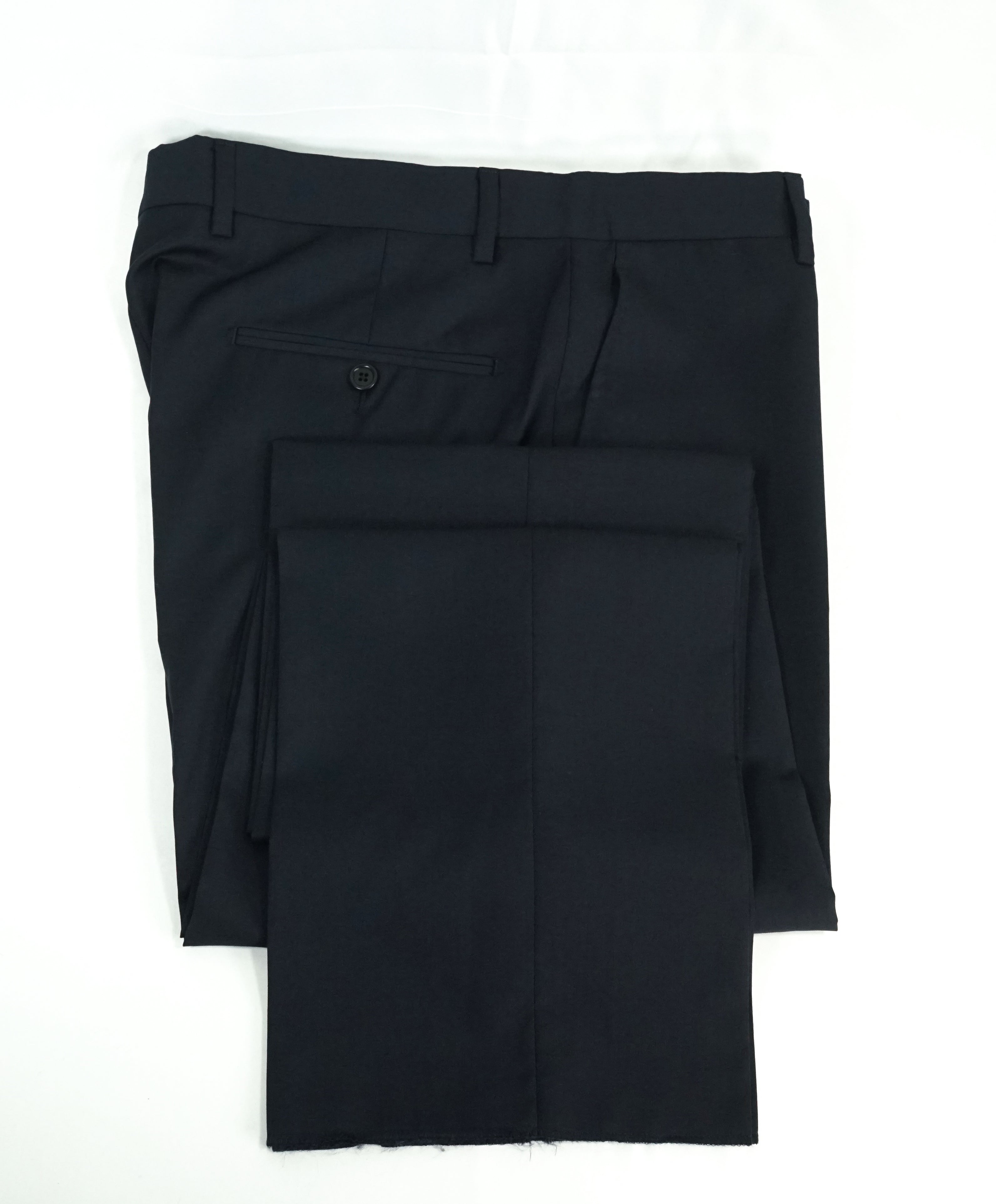 SAKS FIFTH AVE - Navy Wool / Silk MADE IN ITALY Flat Front Dress Pants -  36W