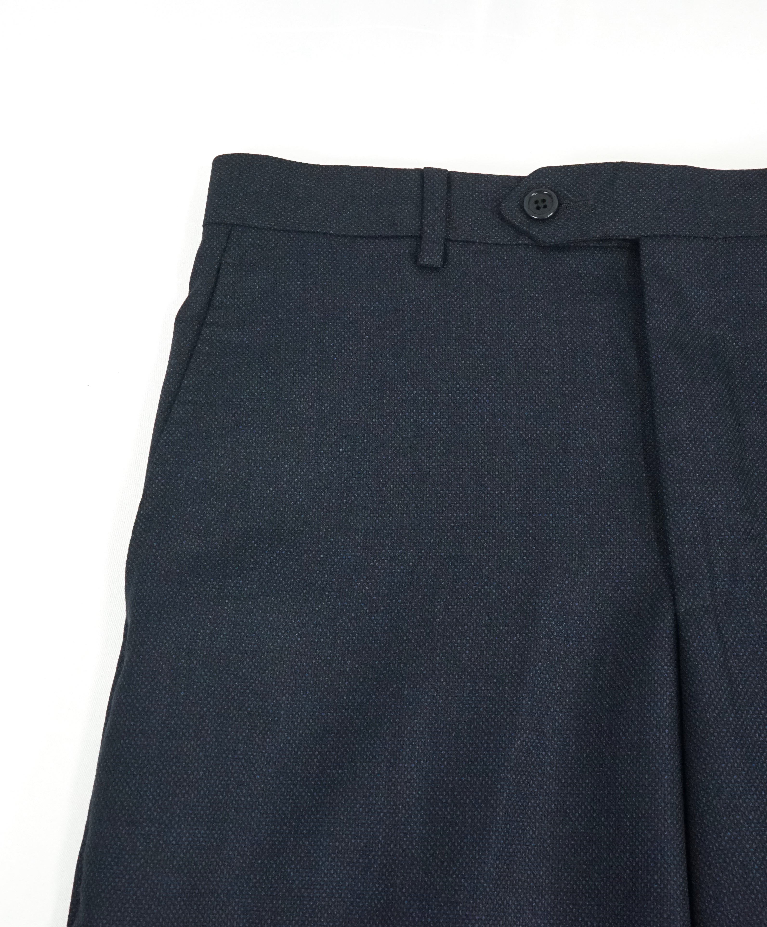 SAKS FIFTH AVE - Blue Birdseye Melange MADE IN ITALY Flat Front Dress Pants - 34W