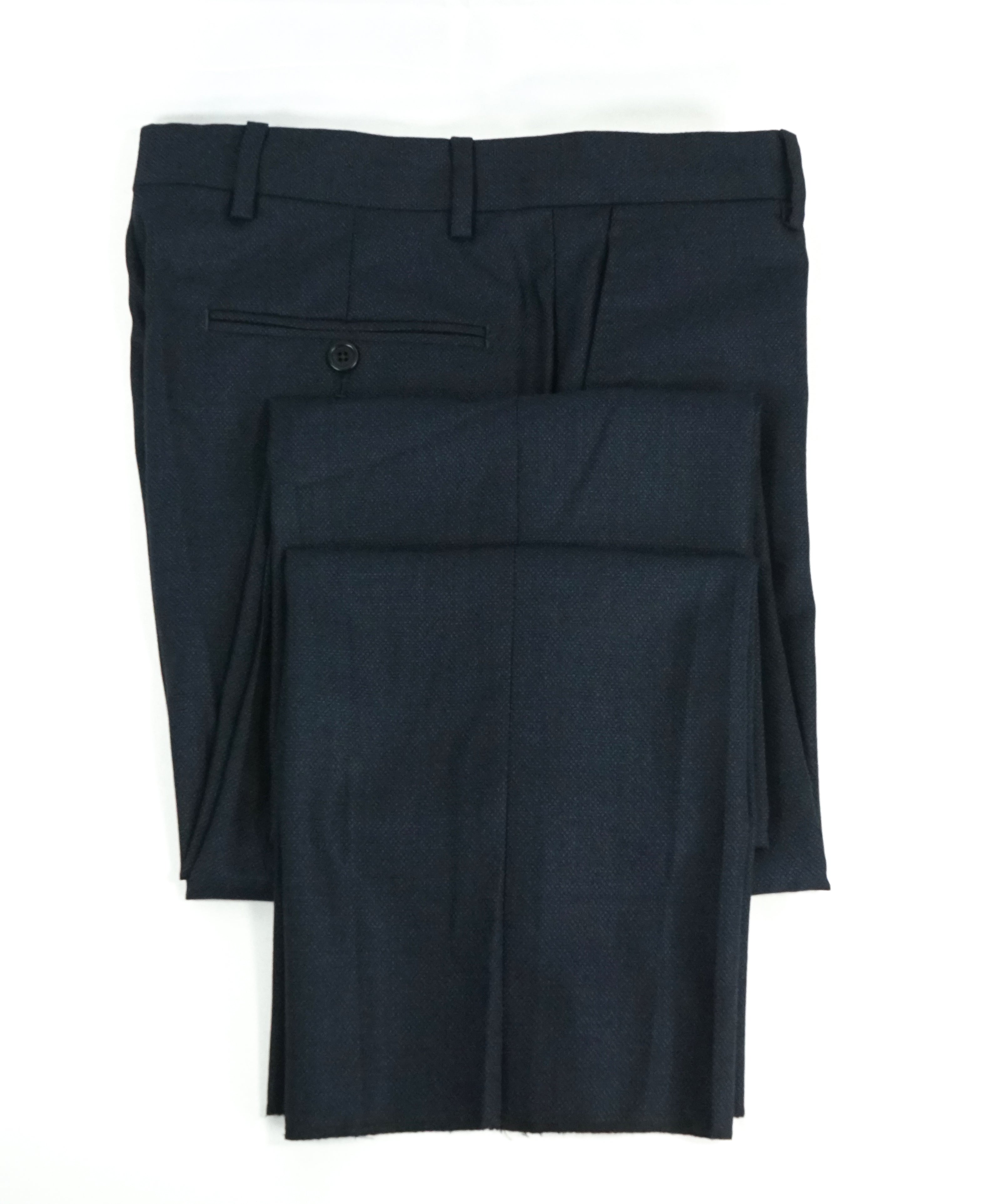 SAKS FIFTH AVE - Blue Birdseye Melange MADE IN ITALY Flat Front Dress Pants - 34W