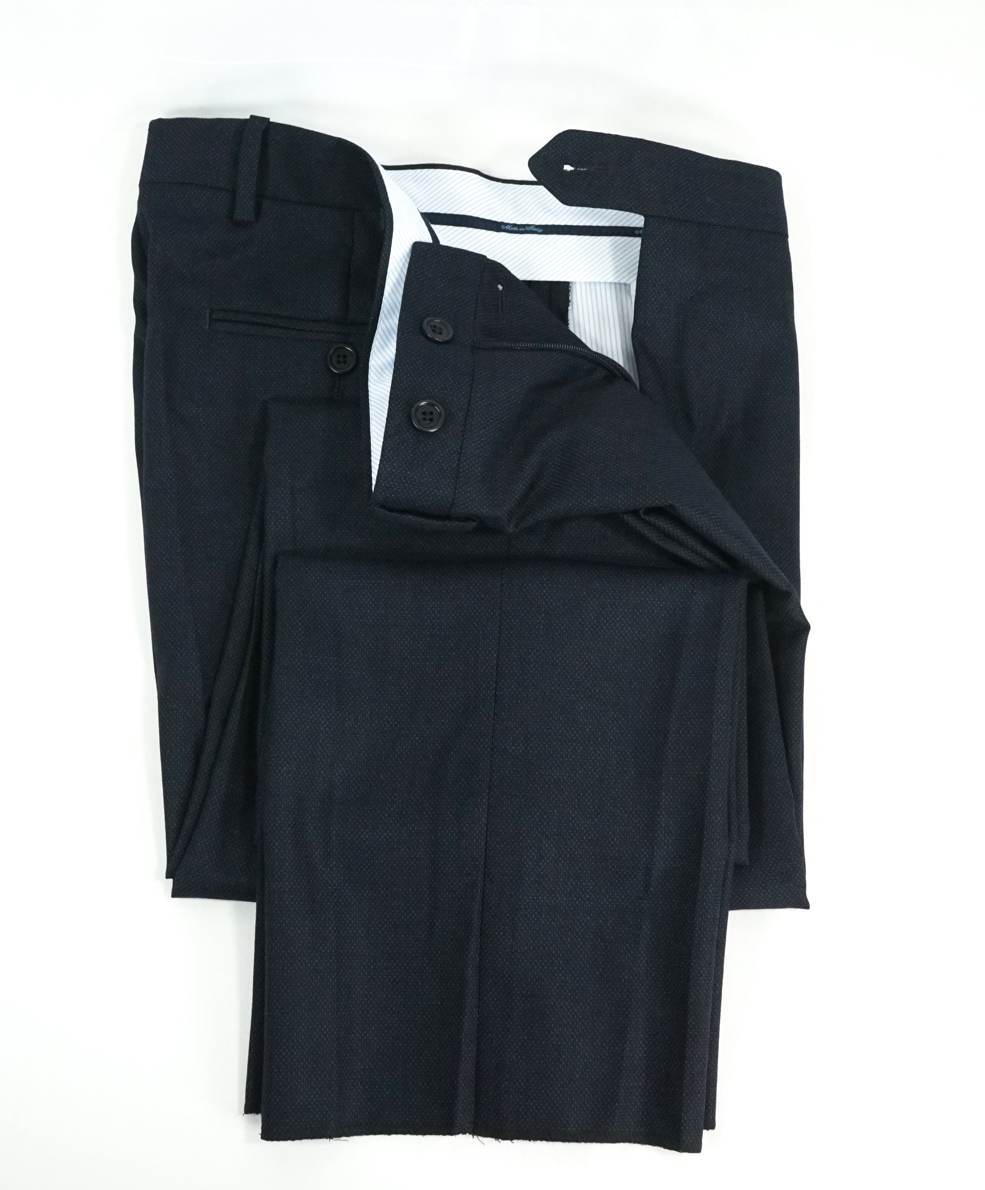 SAKS FIFTH AVE - Blue Birdseye Melange MADE IN ITALY Flat Front Dress Pants - 34W