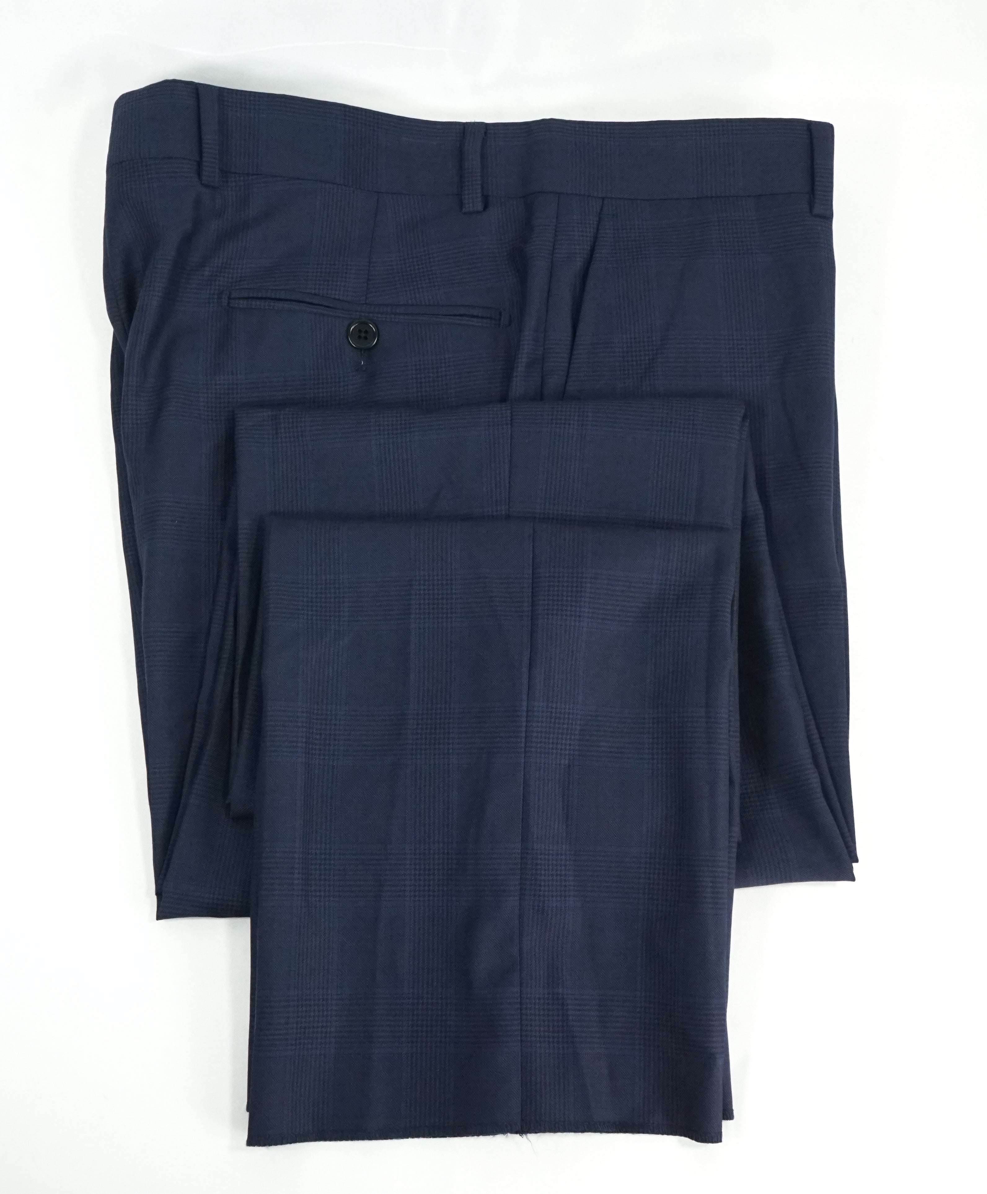 SAKS FIFTH AVE - Bold Blue Plaid Check MADE IN ITALY Flat Front Dress Pants - 34W