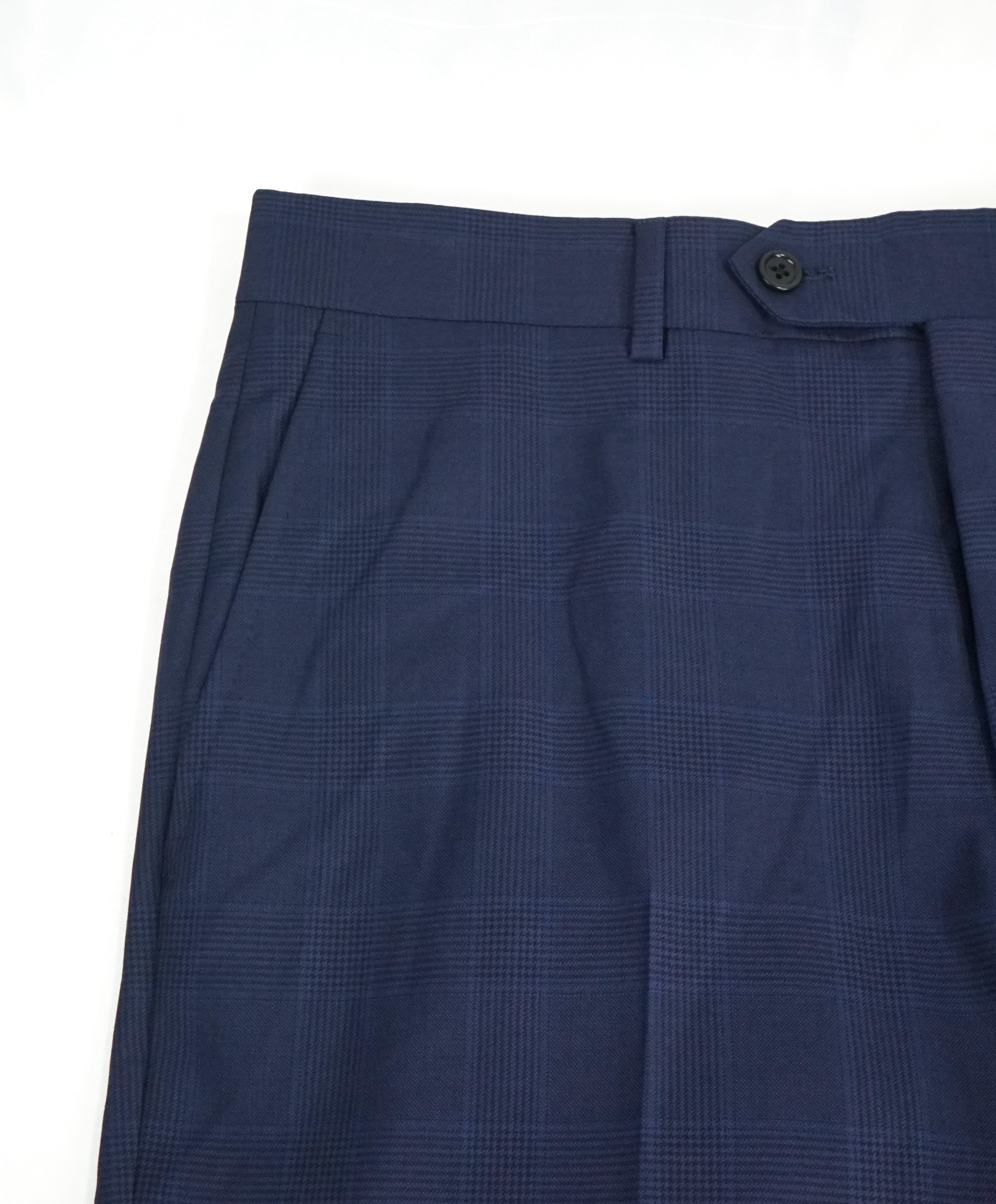 SAKS FIFTH AVE - Bold Blue Plaid Check MADE IN ITALY Flat Front Dress Pants - 34W