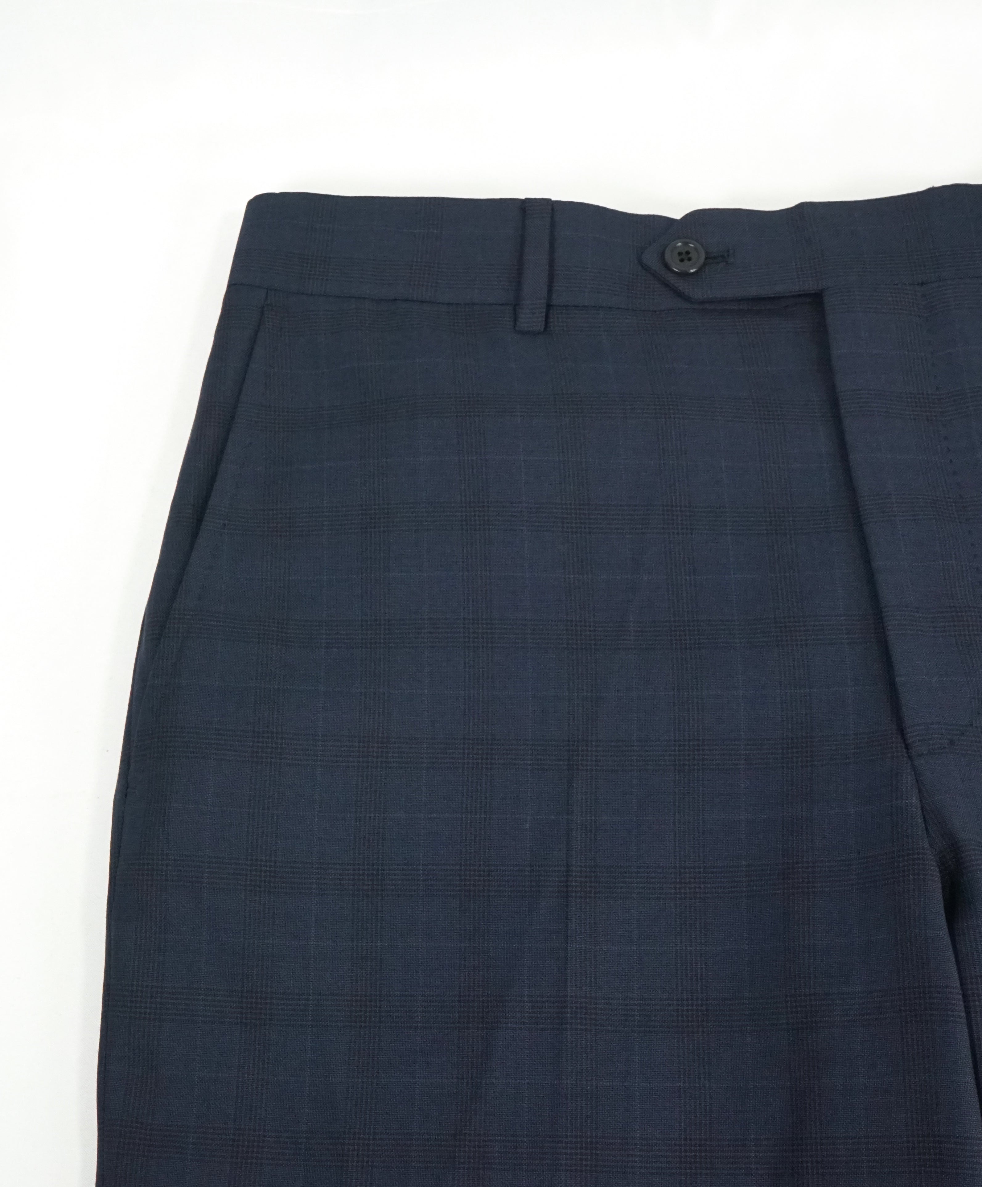 SAKS FIFTH AVE - Bold Blue Check Plaid MADE IN ITALY Flat Front Dress Pants - 34W