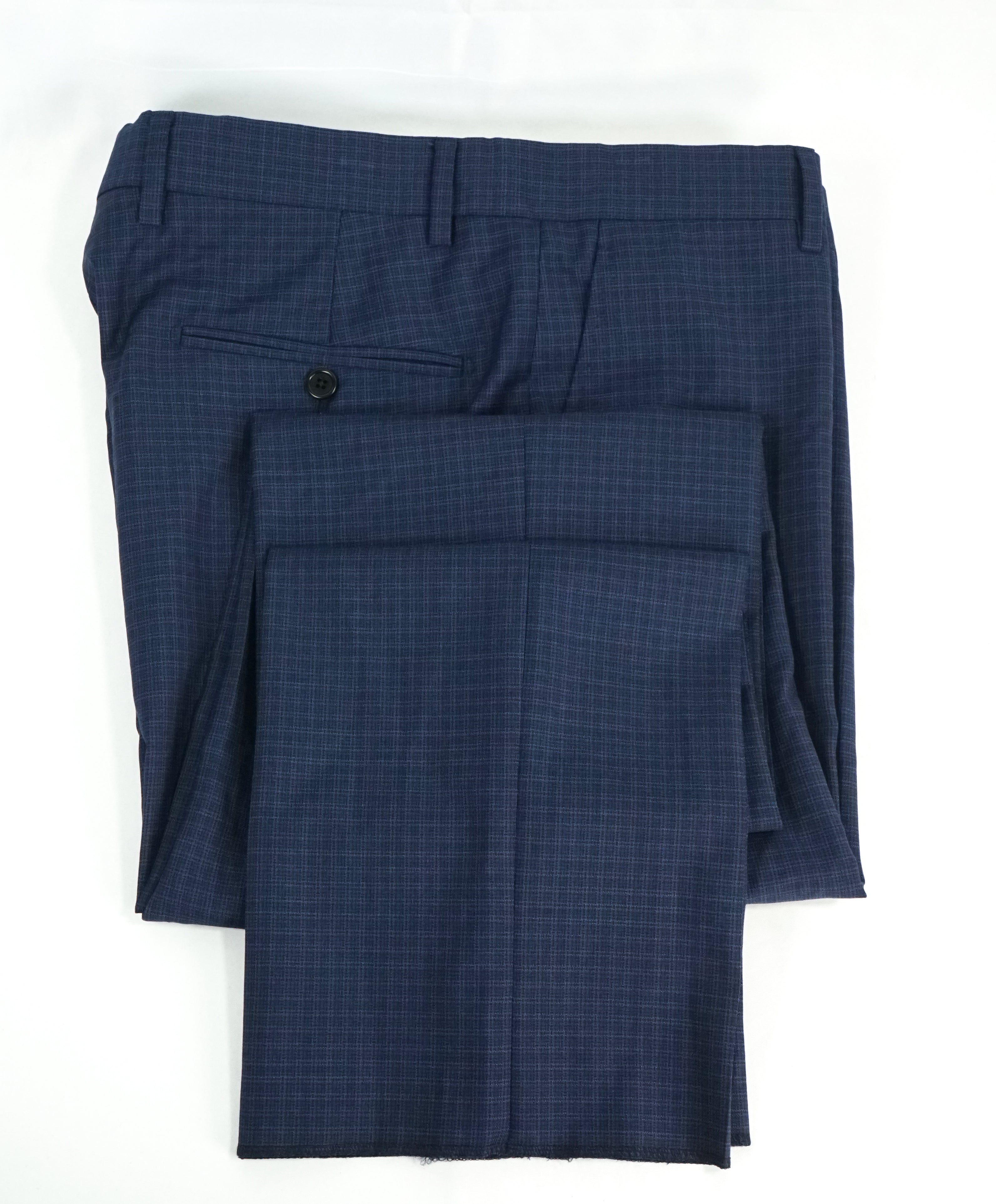 SAKS FIFTH AVE - Blue Micro Plaid Check MADE IN ITALY Flat Front Dress Pants - 34W