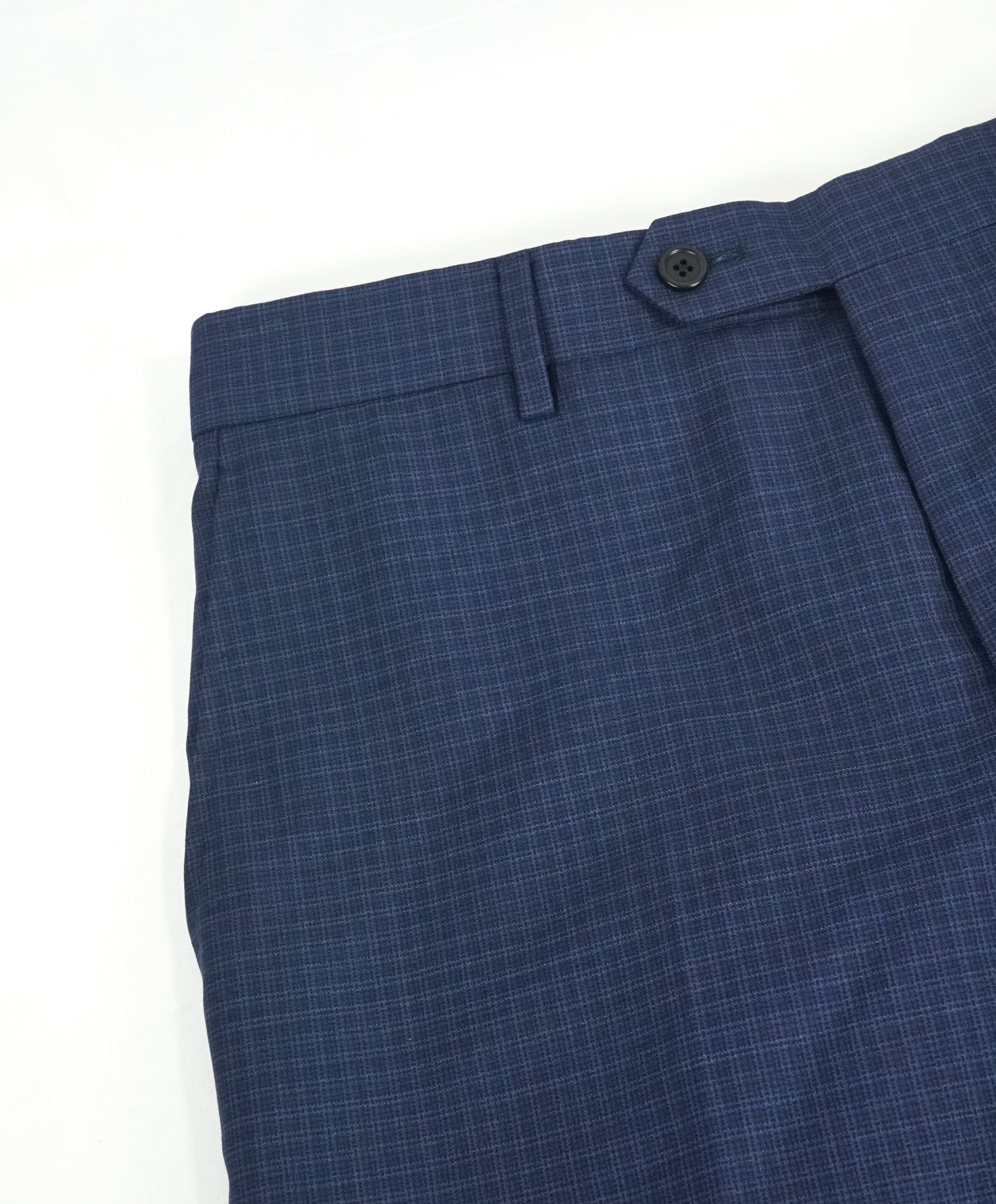 SAKS FIFTH AVE - Blue Micro Plaid Check MADE IN ITALY Flat Front Dress Pants - 34W