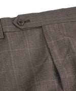 SAKS FIFTH AVE - Brown Wool & Silk MADE IN ITALY Plaid Flat Front Dress Pants - 32W