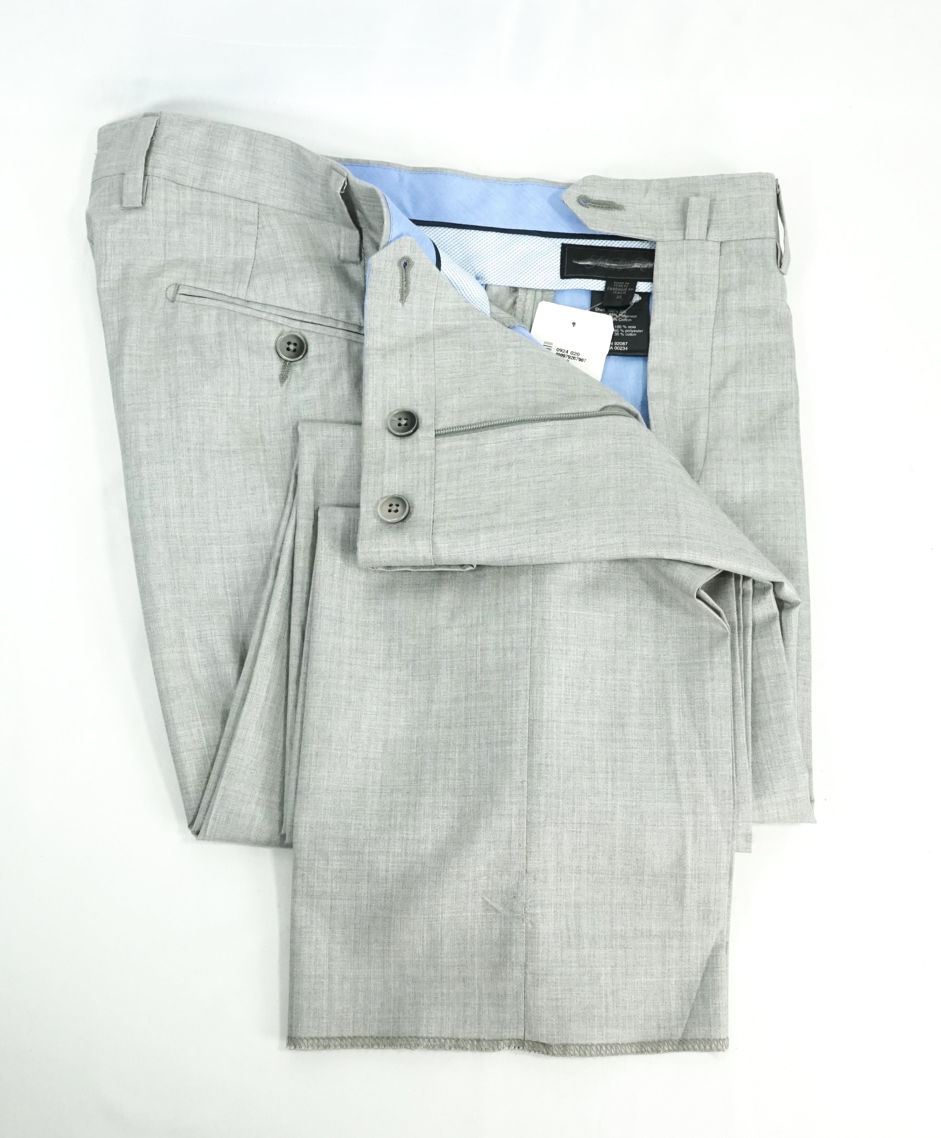 SAKS FIFTH AVE - Light Gray 100% SILK Made In Italy Flat Front Dress Pants - 32W