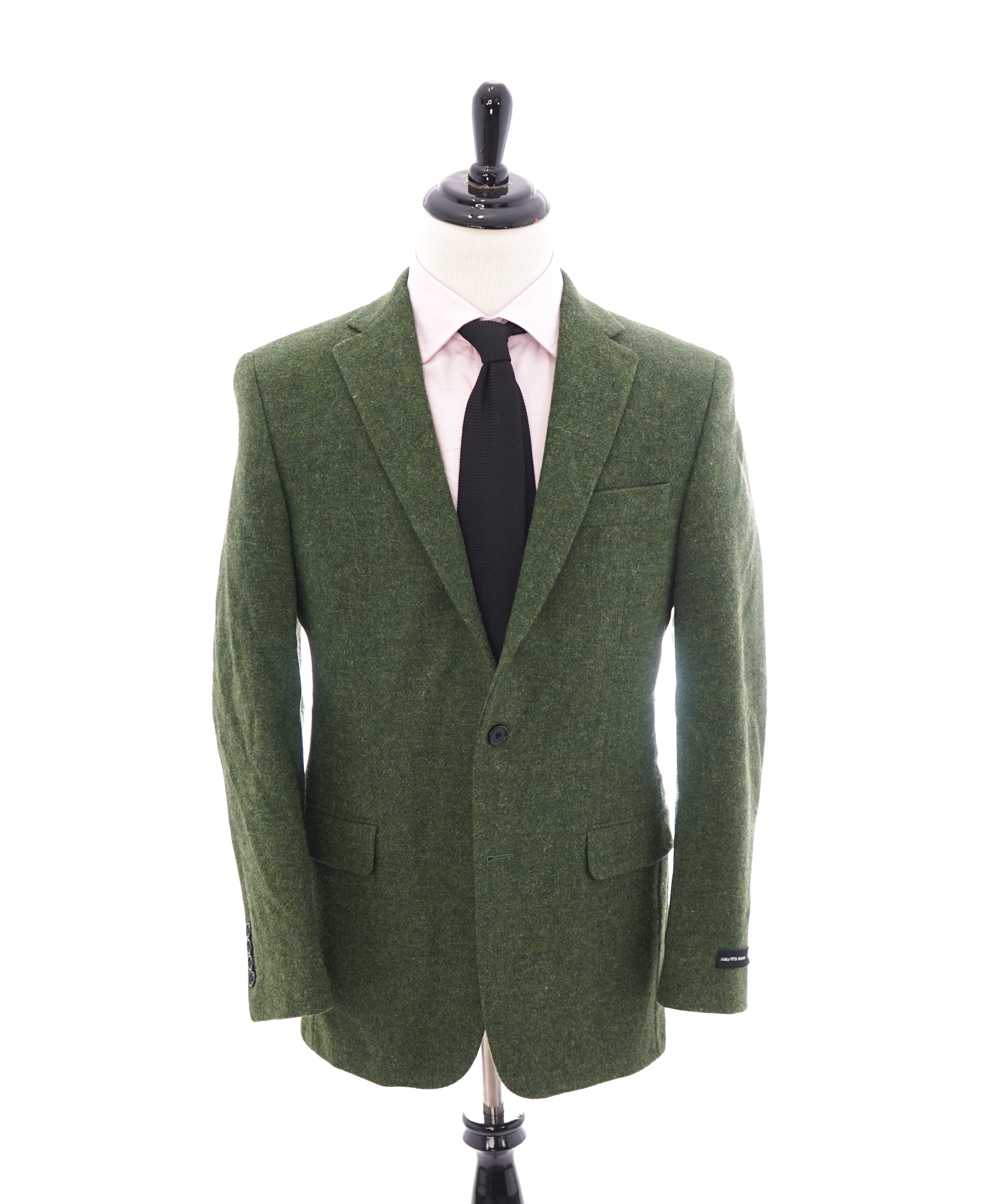 SAKS 5TH AVE BY HICKEY FREEMAN - Green Flannel Wool Blazer -  38R