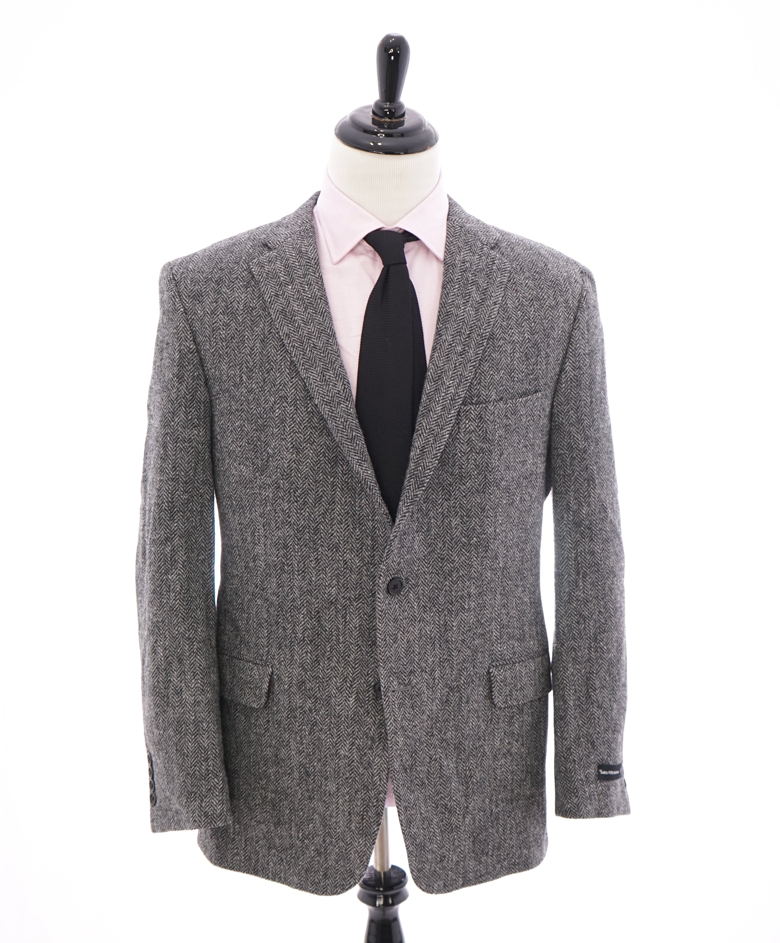 SAKS 5TH AVE BY HICKEY FREEMAN - Herringbone Black/Gray Flannel Wool Blazer -  44R