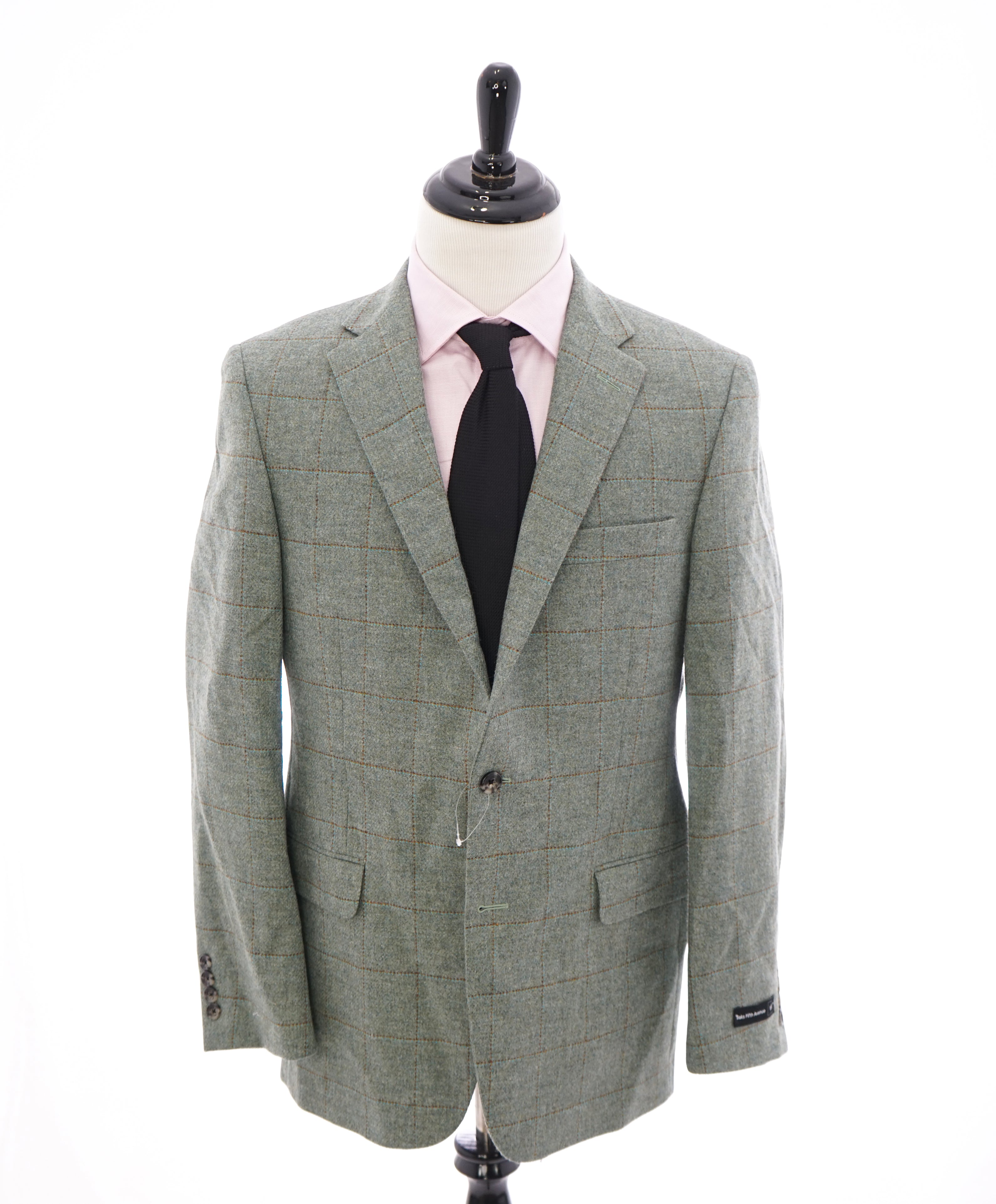 SAKS 5TH AVE BY HICKEY FREEMAN - Mint Green Windowpane Plaid Flannel Blazer - 40R