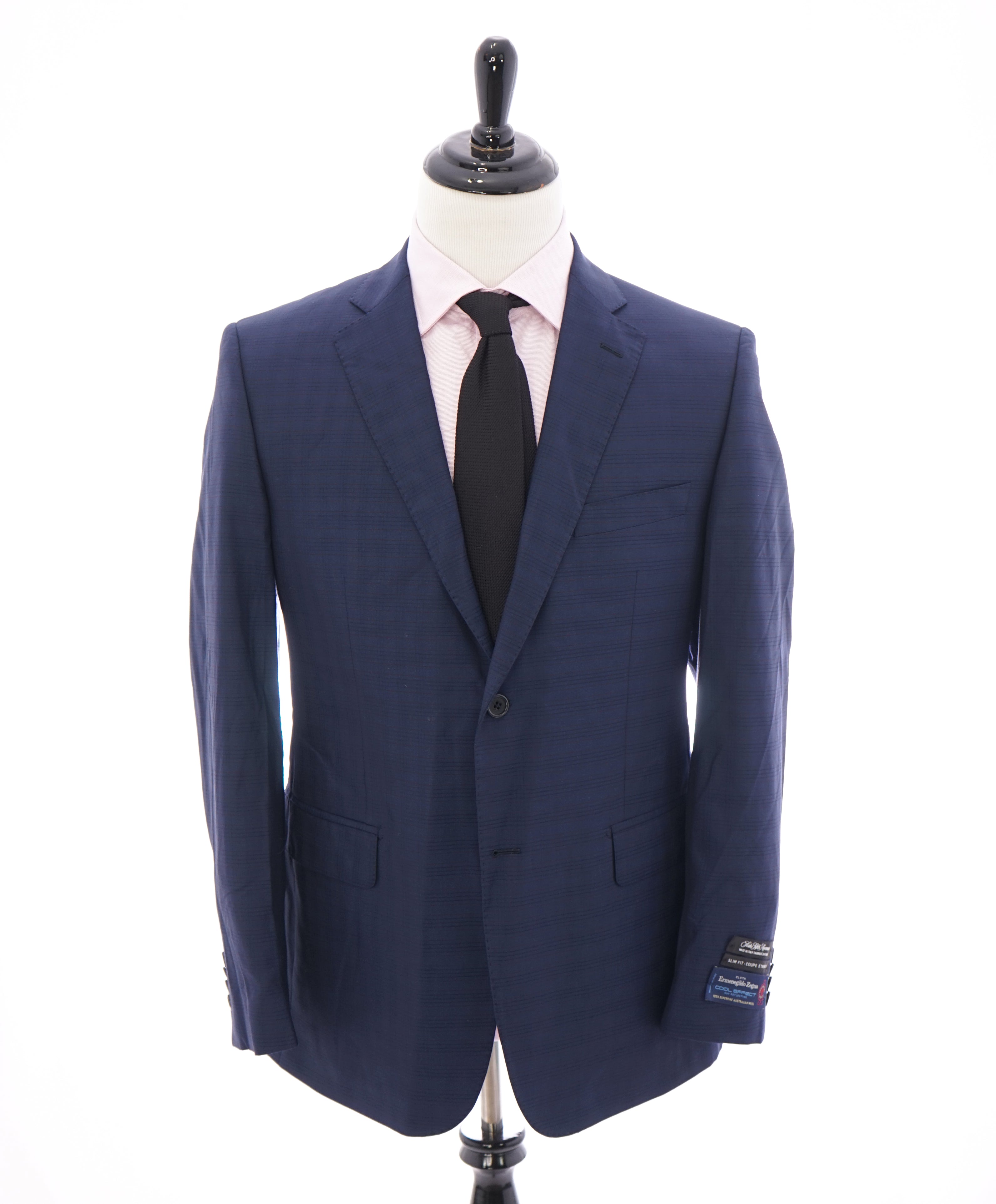 SAKS FIFTH AVENUE / ERMENEGILDO ZEGNA- Slim Medium Blue/Red Check Wool Blazer- 42R