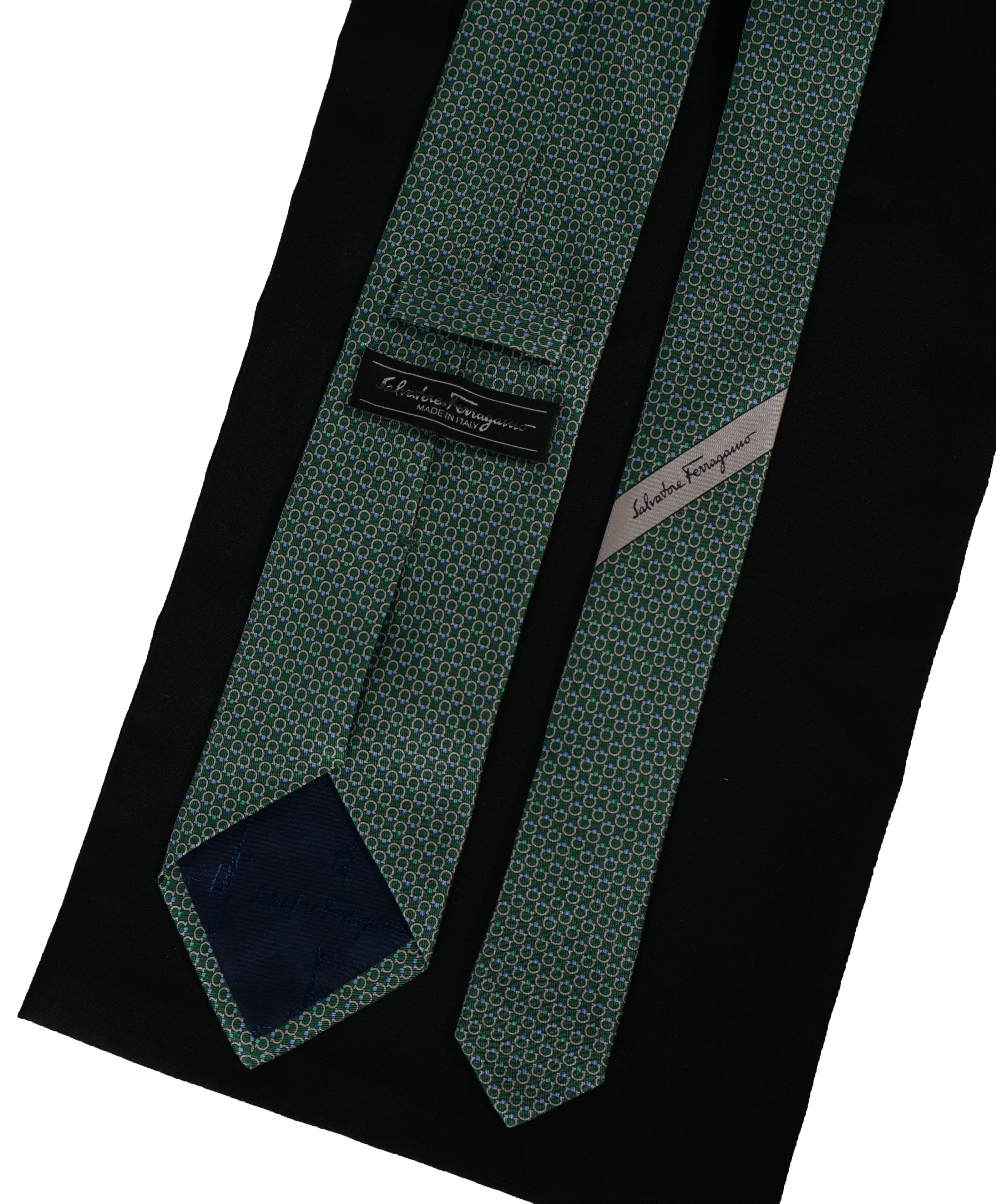 SALVATORE FERRAGAMO - Green Gancini Print Tie  -