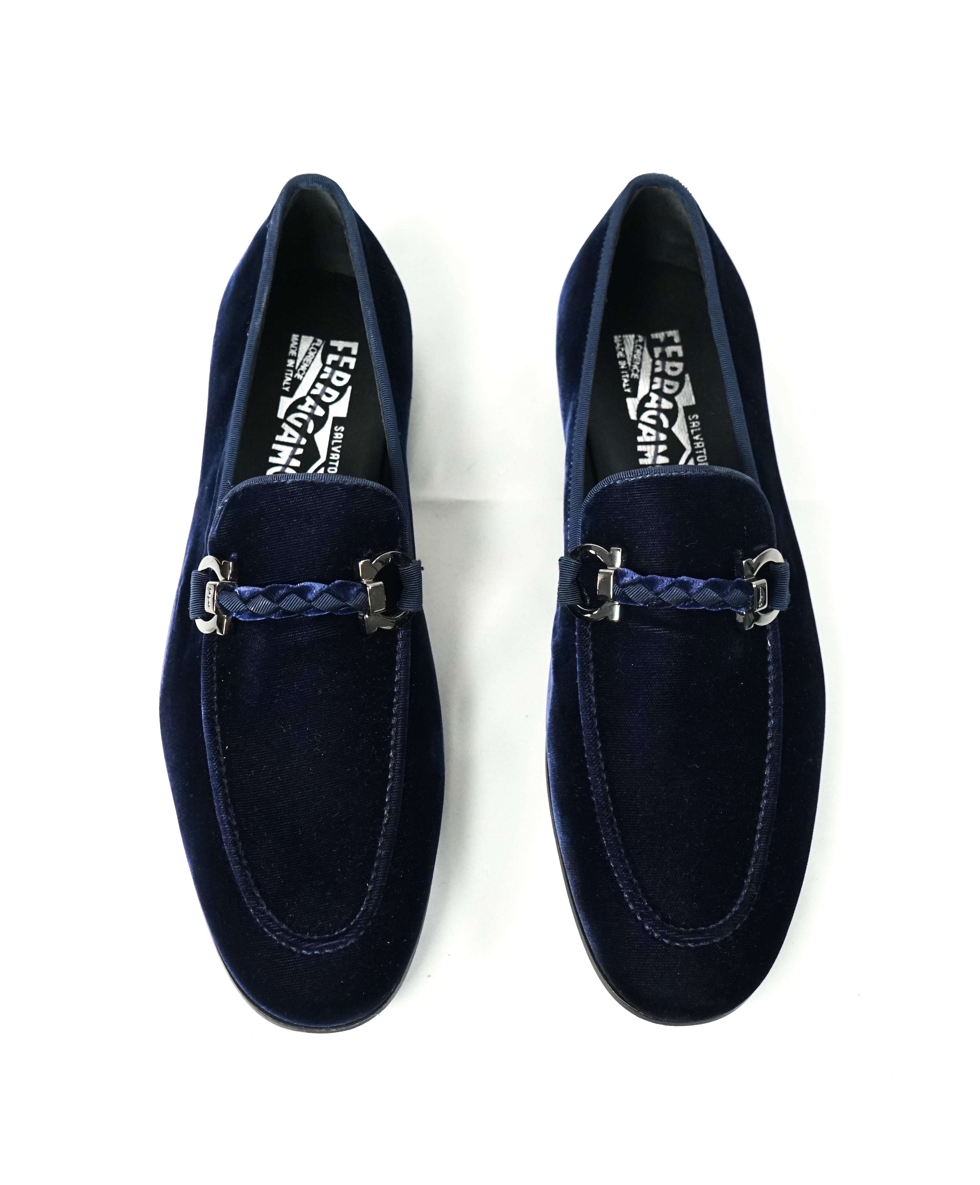 SALVATORE FERRAGAMO -“Roman” Blue Velvet Braided Gancini Bit Loafer - 6EE