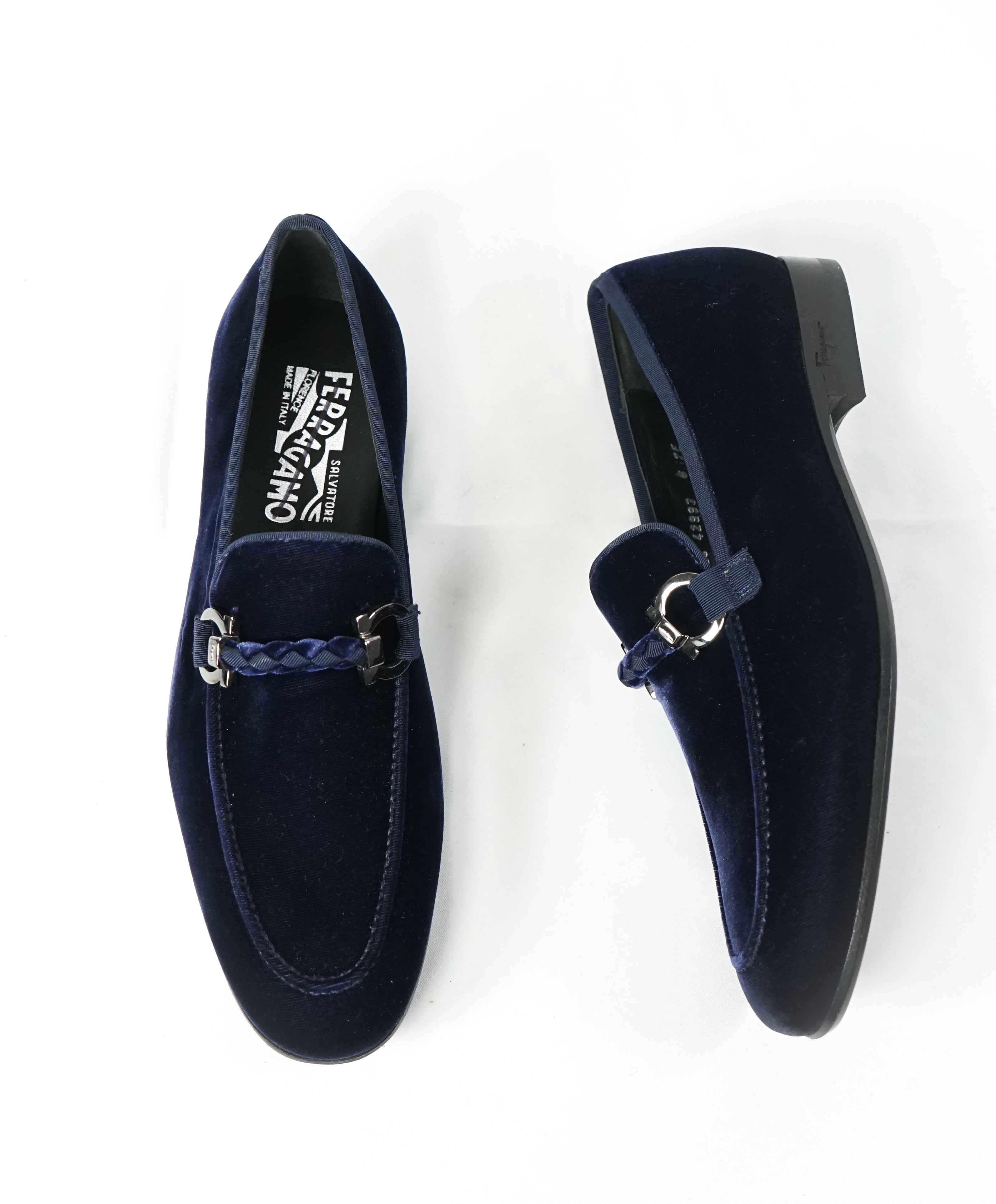 SALVATORE FERRAGAMO -“Roman” Blue Velvet Braided Gancini Bit Loafer - 6EE