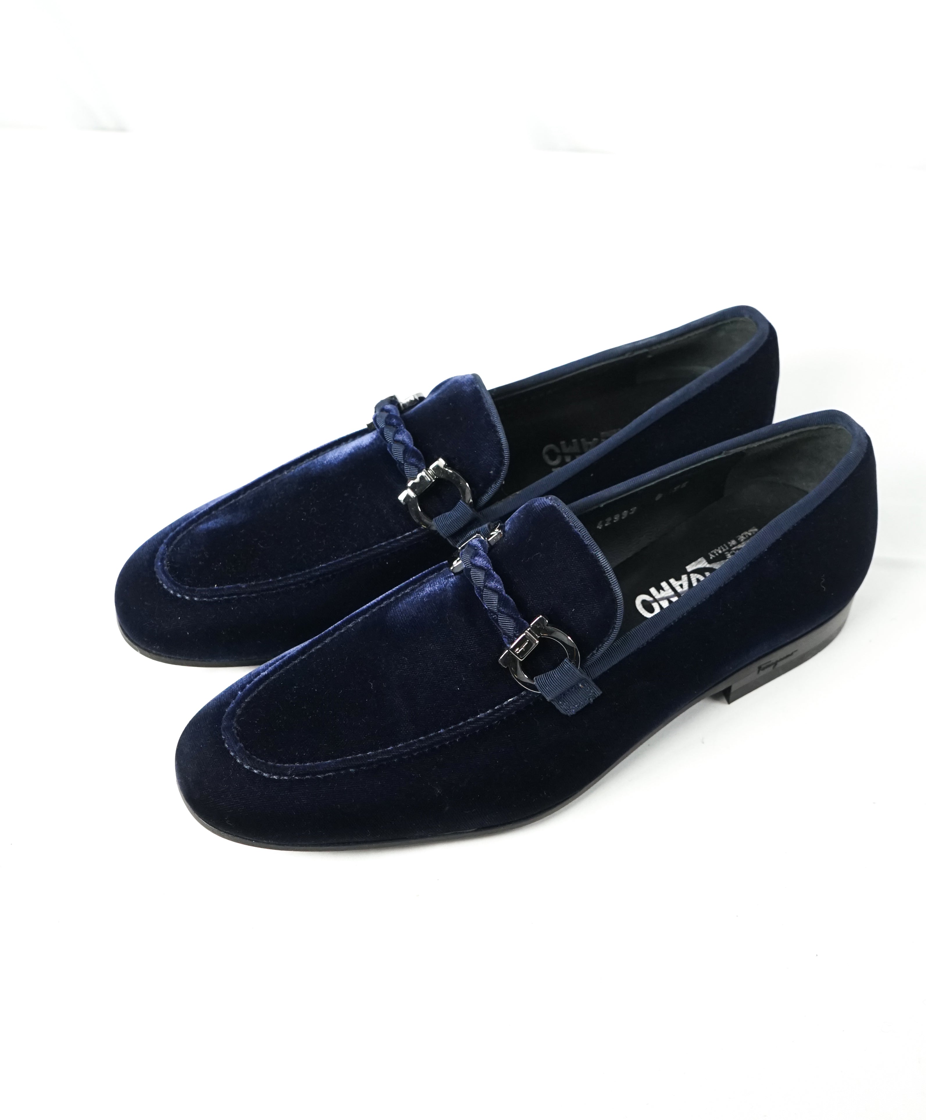 SALVATORE FERRAGAMO -“Roman” Blue Velvet Braided Gancini Bit Loafer - 6EE