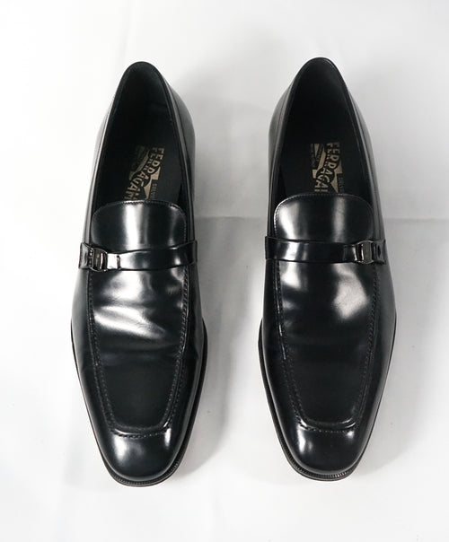 SALVATORE FERRAGAMO - “Destin” Black Slip-On Loafer With Engraved Bit - 12 D