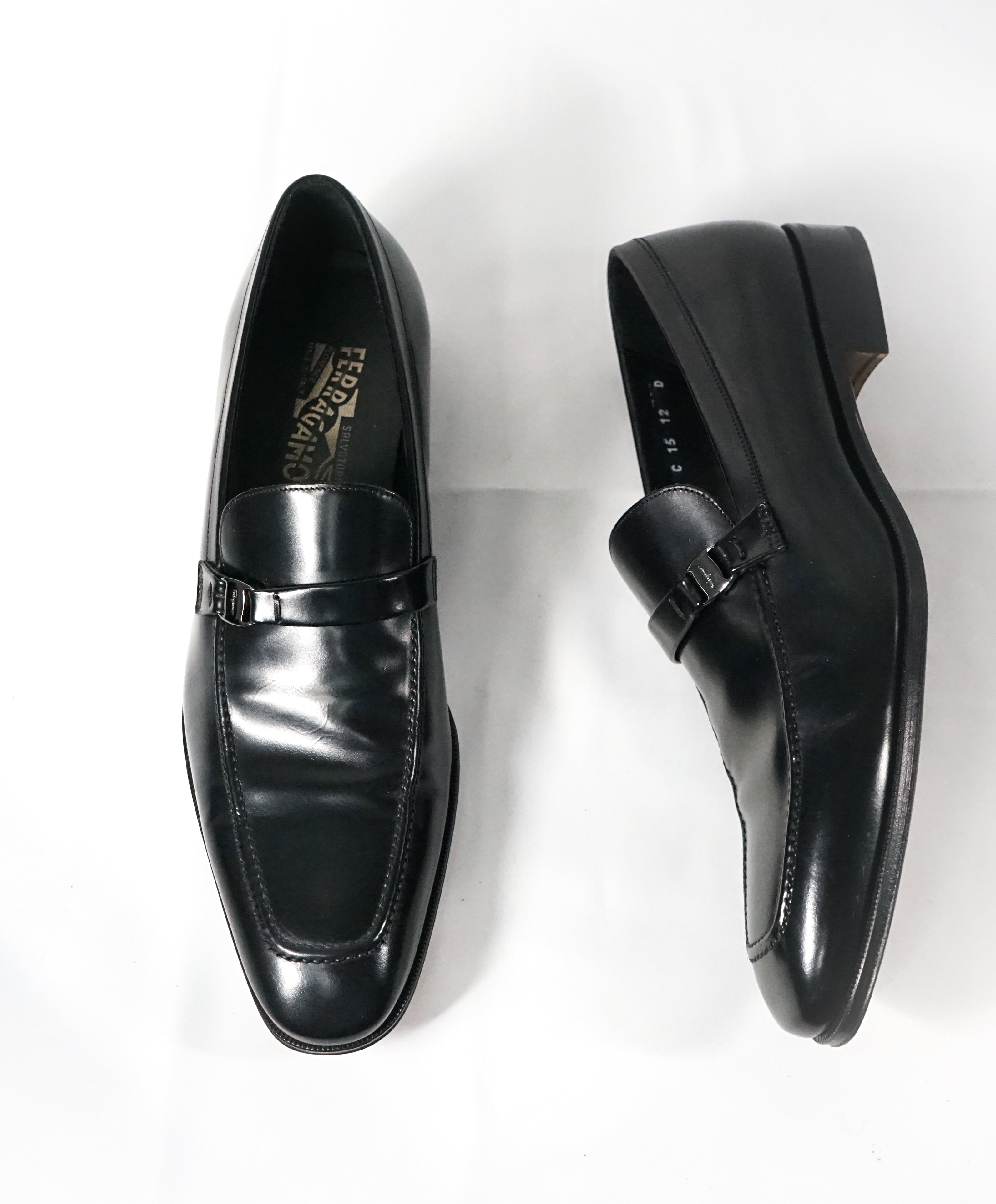 SALVATORE FERRAGAMO - “Destin” Black Slip-On Loafer With Engraved Bit - 12 D