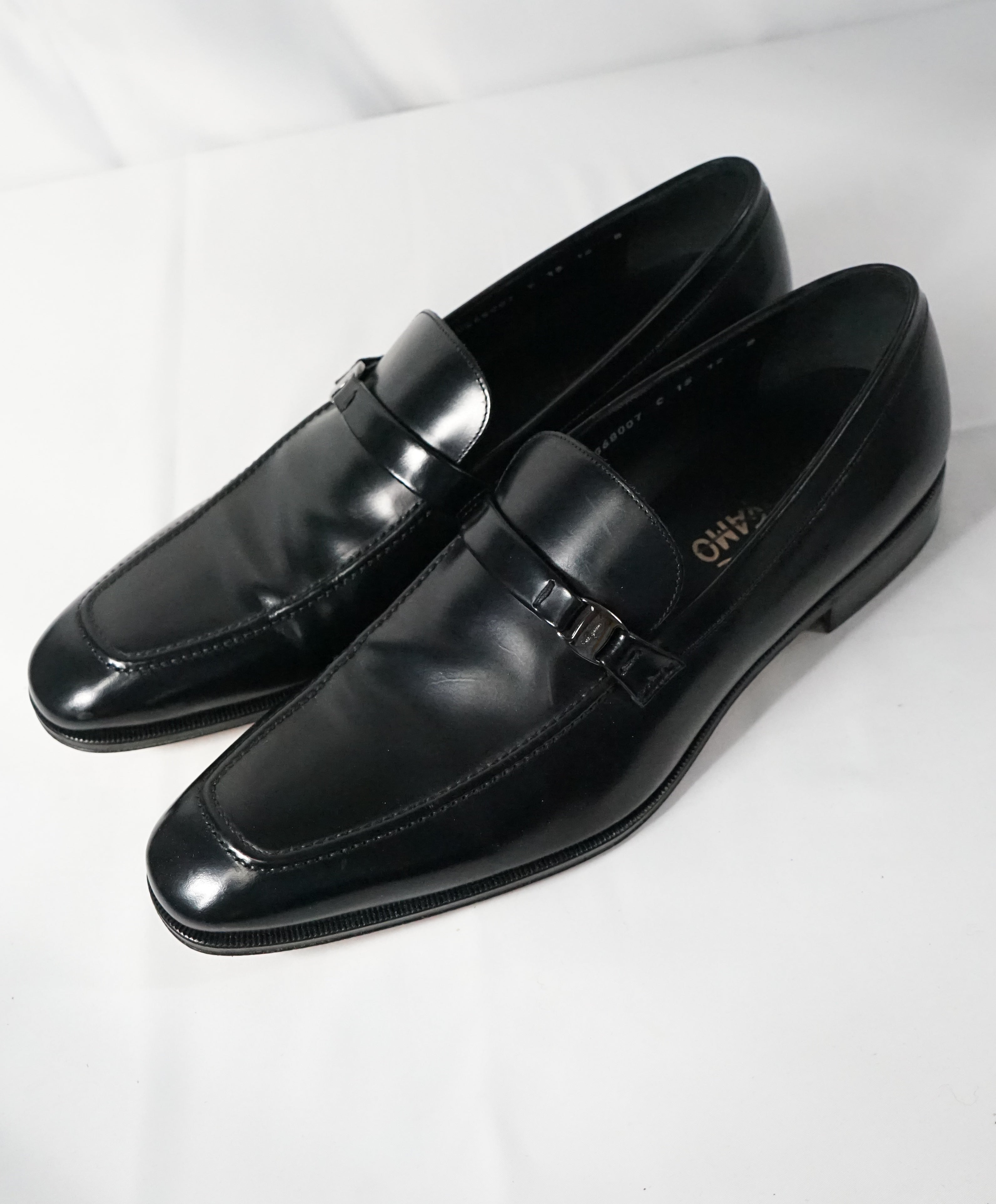 SALVATORE FERRAGAMO - “Destin” Black Slip-On Loafer With Engraved Bit - 12 D