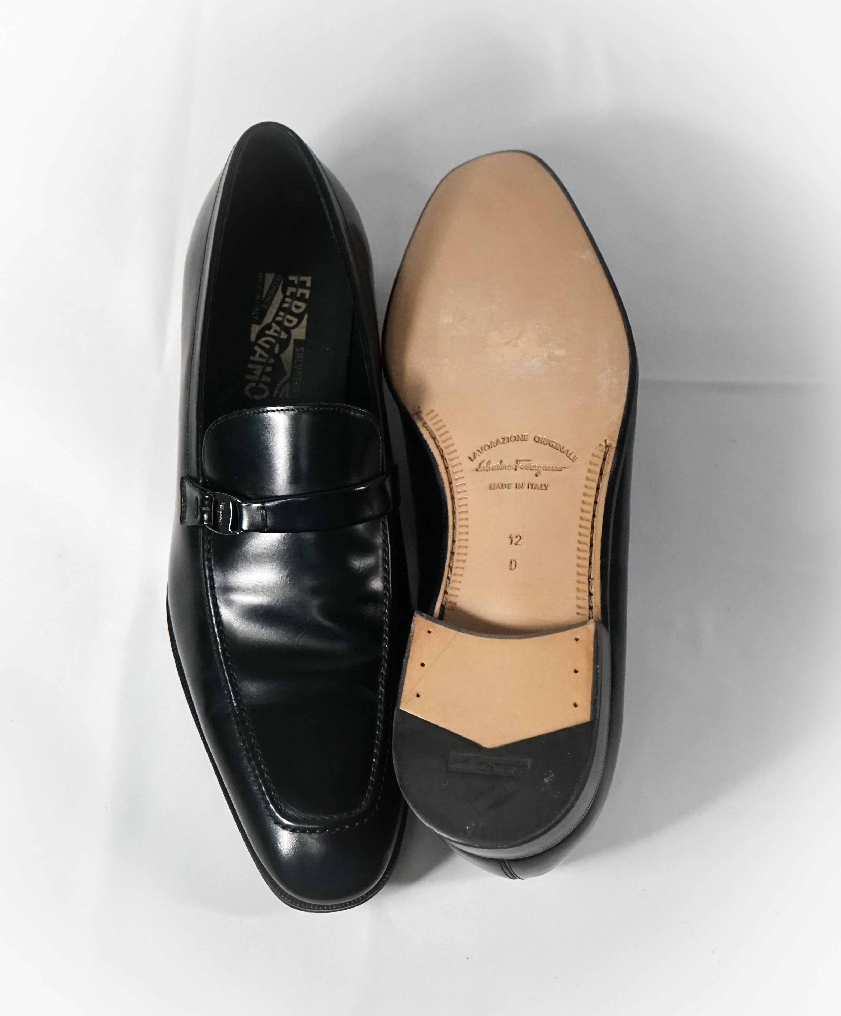 SALVATORE FERRAGAMO - “Destin” Black Slip-On Loafer With Engraved Bit - 12 D