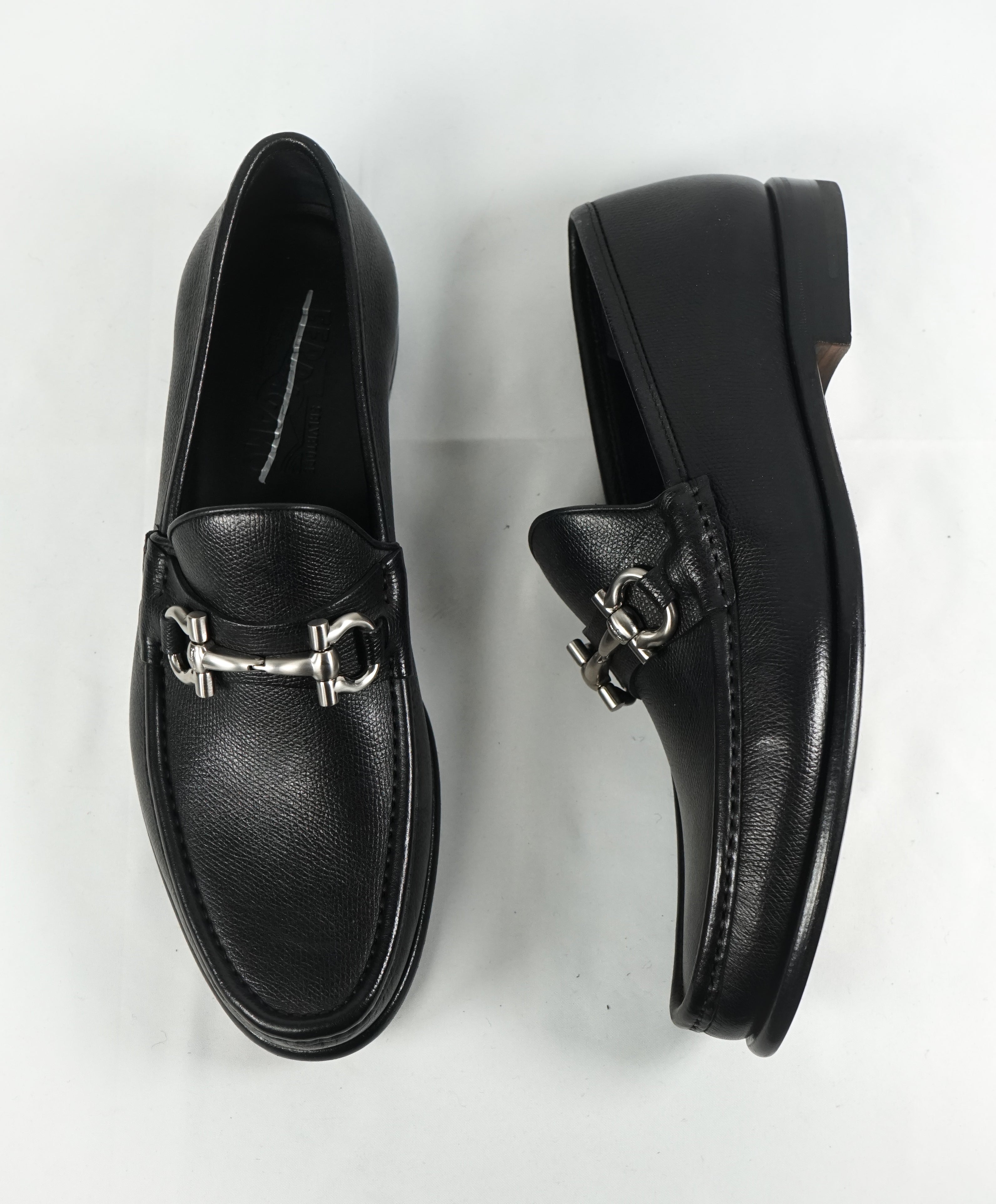 SALVATORE FERRAGAMO - “Mason” Pebbled Leather Logo Bit Loafers - 8.5 EE